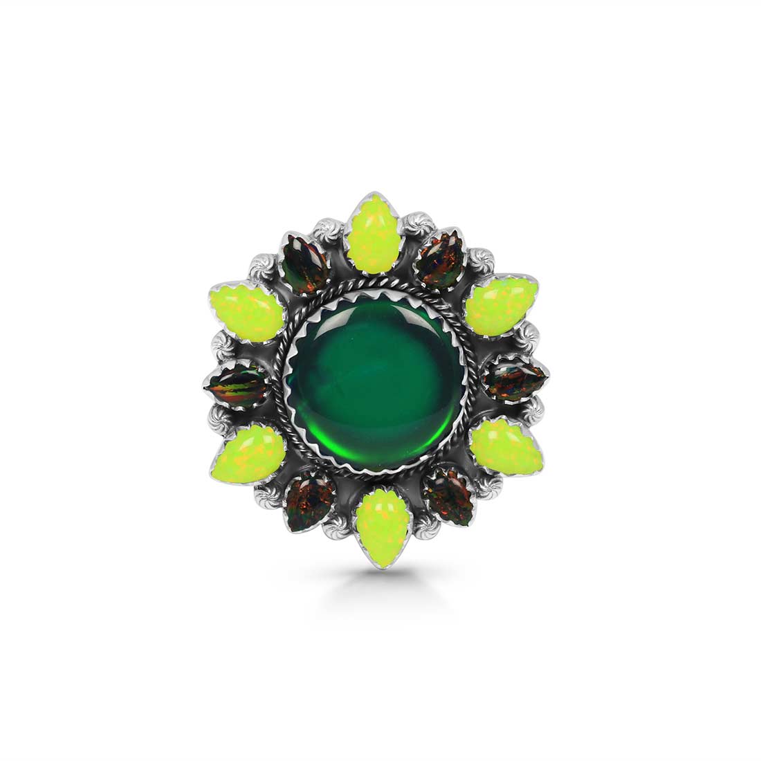 Aura Opal and Neon Opal Flower Adjustable Ring-(AOP-FLR-3.)