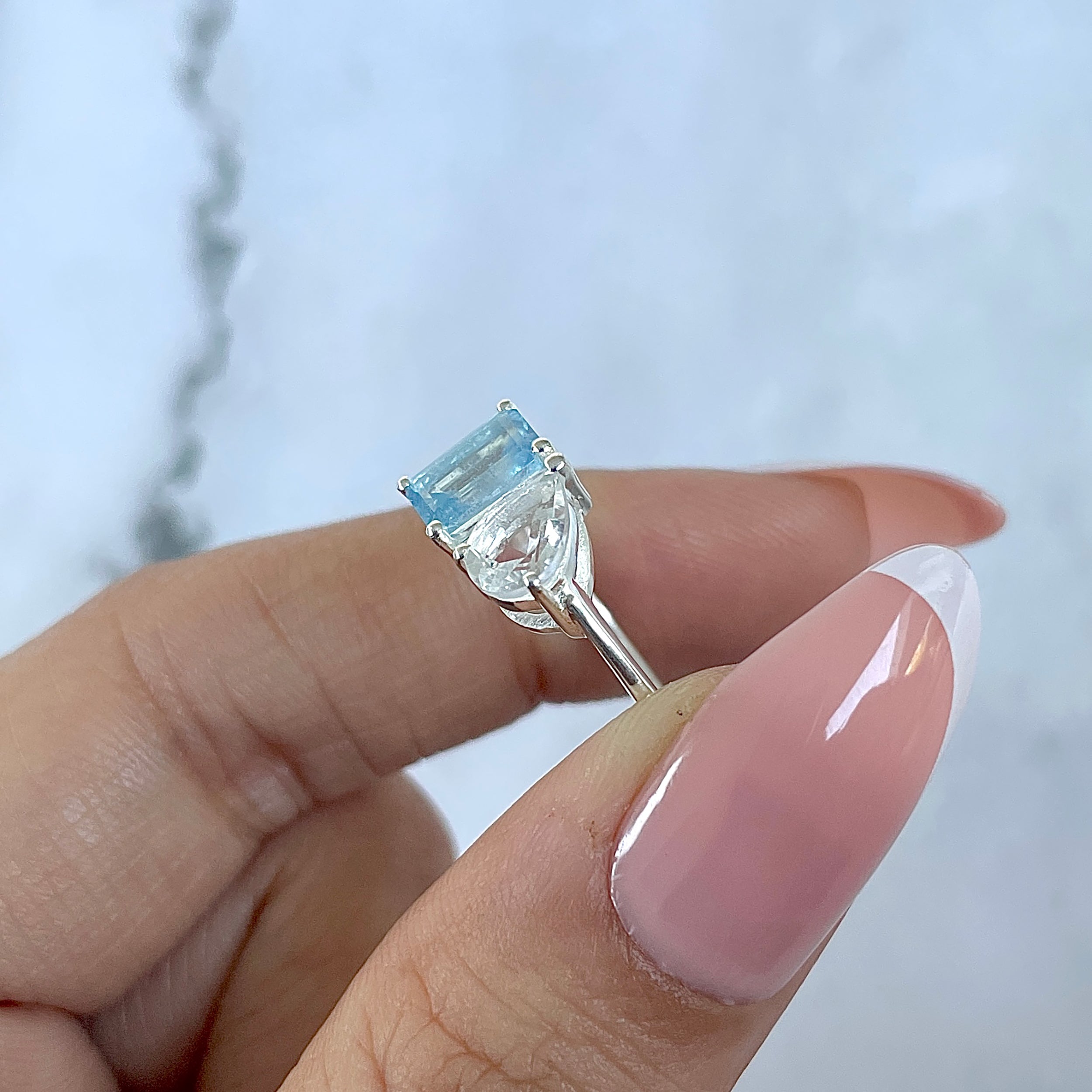 Aquamarine & Crystal Ring-(AQM-SR-3540.)
