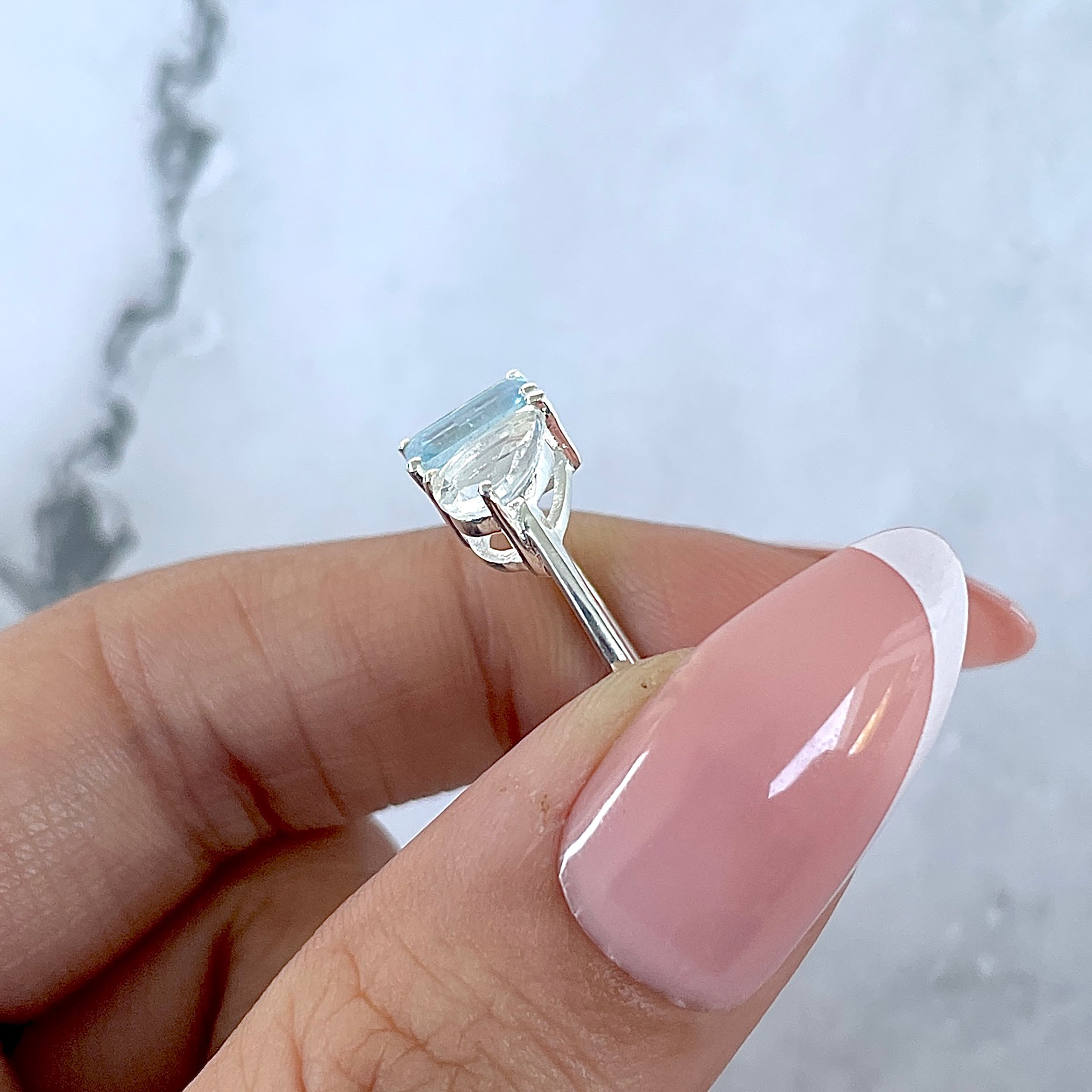 Aquamarine & Crystal Ring-(AQM-SR-3540.)
