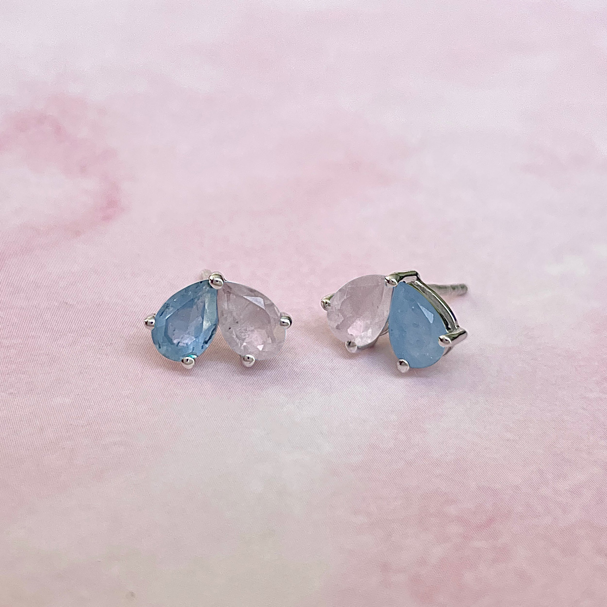 Aquamarine & Rose Quartz Earring-(AQM-SE-1795.)