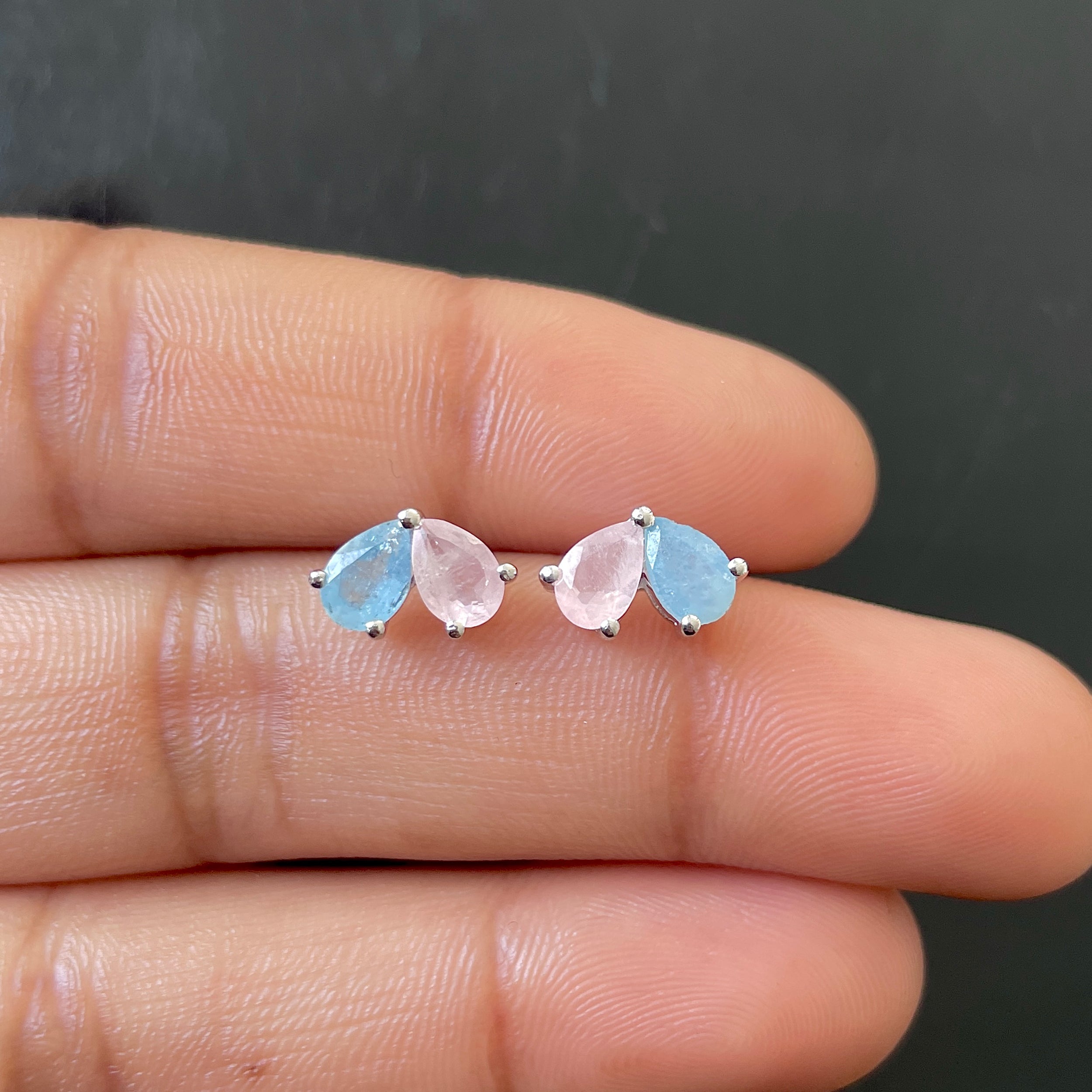 Aquamarine & Rose Quartz Earring-(AQM-SE-1795.)