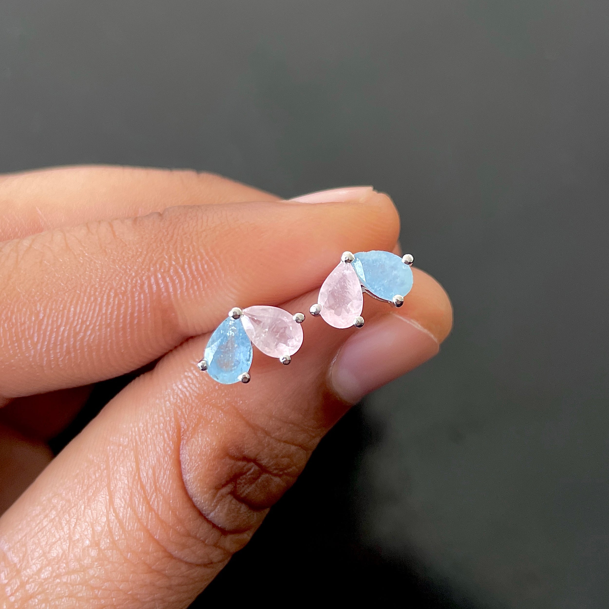Aquamarine & Rose Quartz Earring-(AQM-SE-1795.)