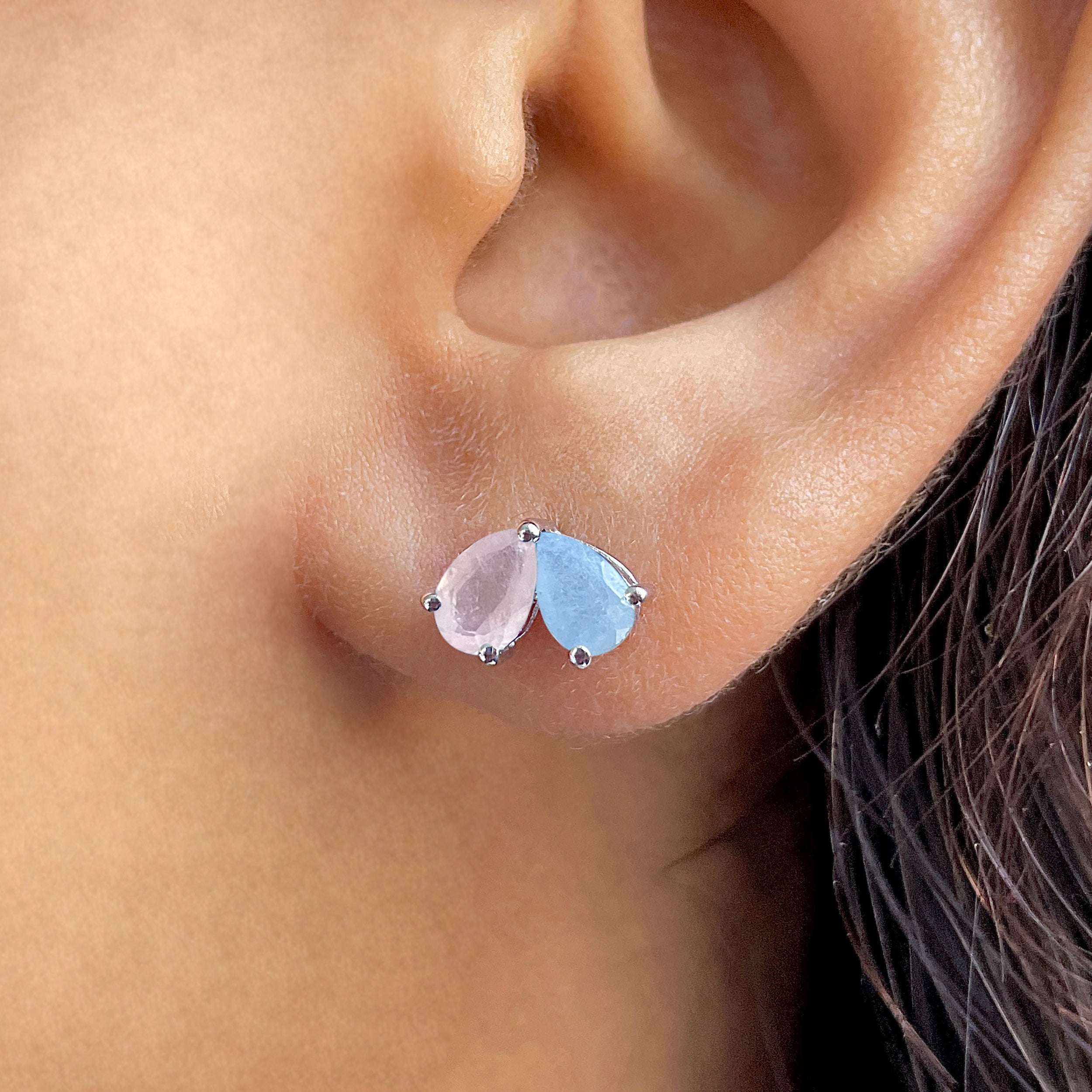 Aquamarine & Rose Quartz Earring-(AQM-SE-1795.)