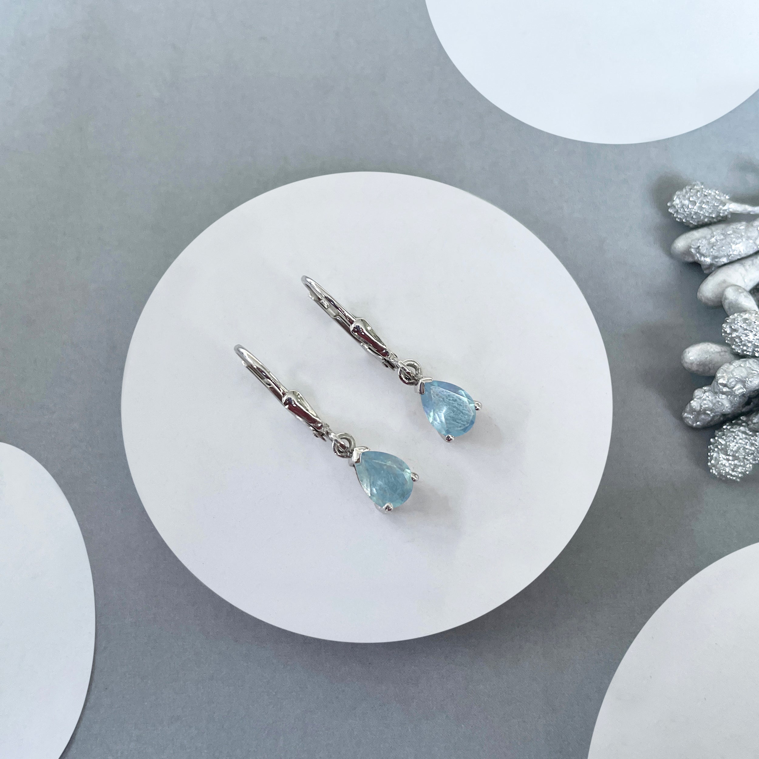 Aquamarine Leverback Earrings-(AQM-SE-676.)