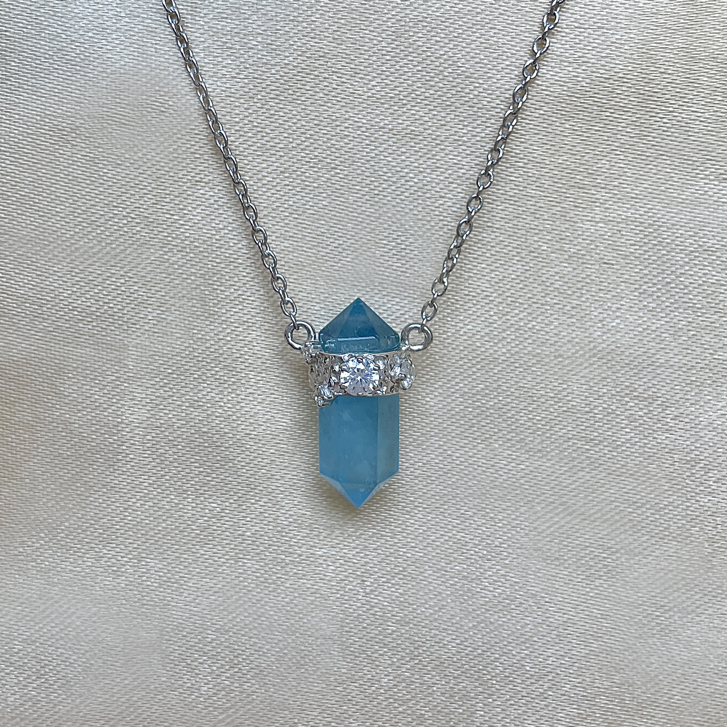 Aquamarine & White Topaz Pencil Necklace-(AQM-RDN-136.)