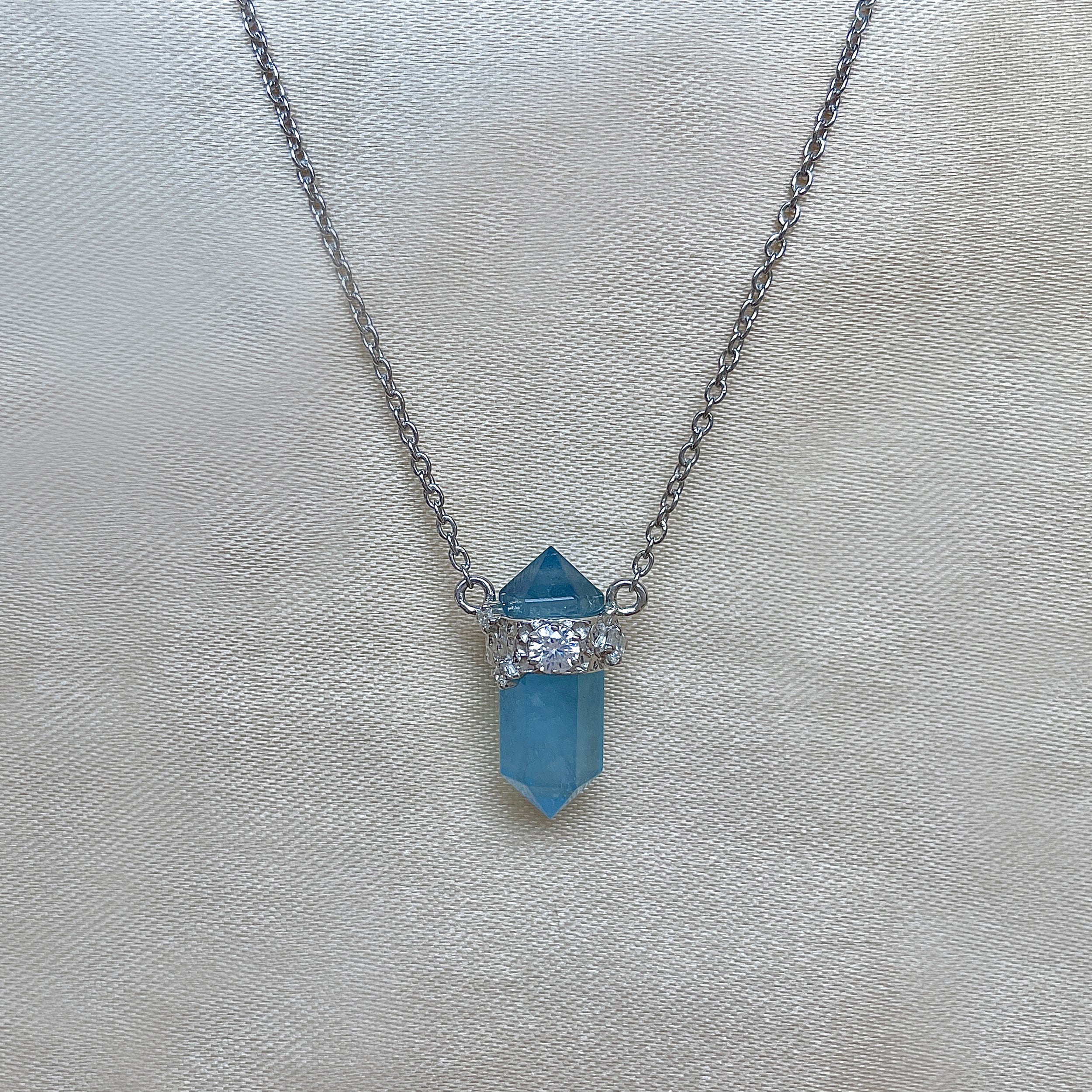 Aquamarine & White Topaz Pencil Necklace-(AQM-RDN-136.)