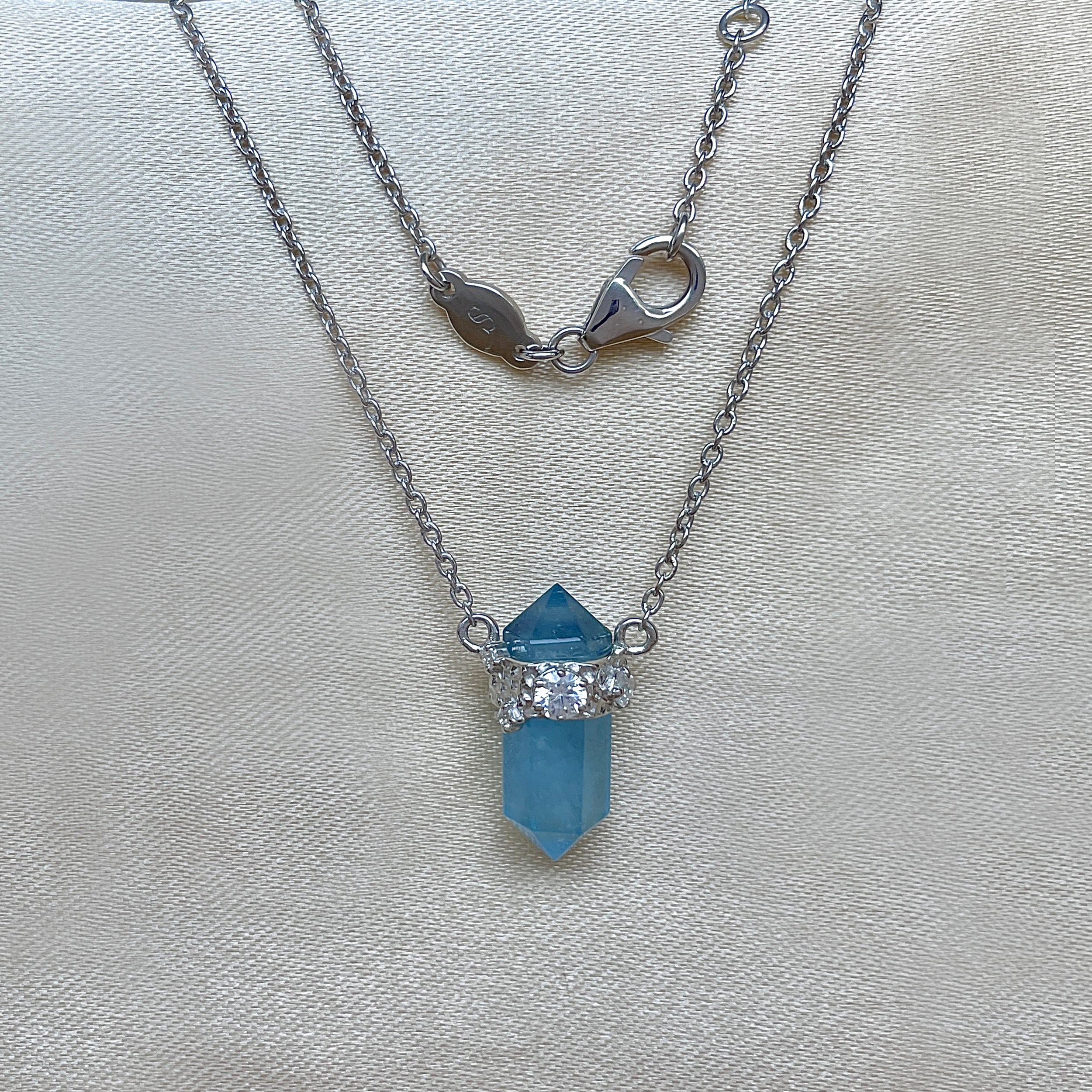Aquamarine & White Topaz Pencil Necklace-(AQM-SN-136.)