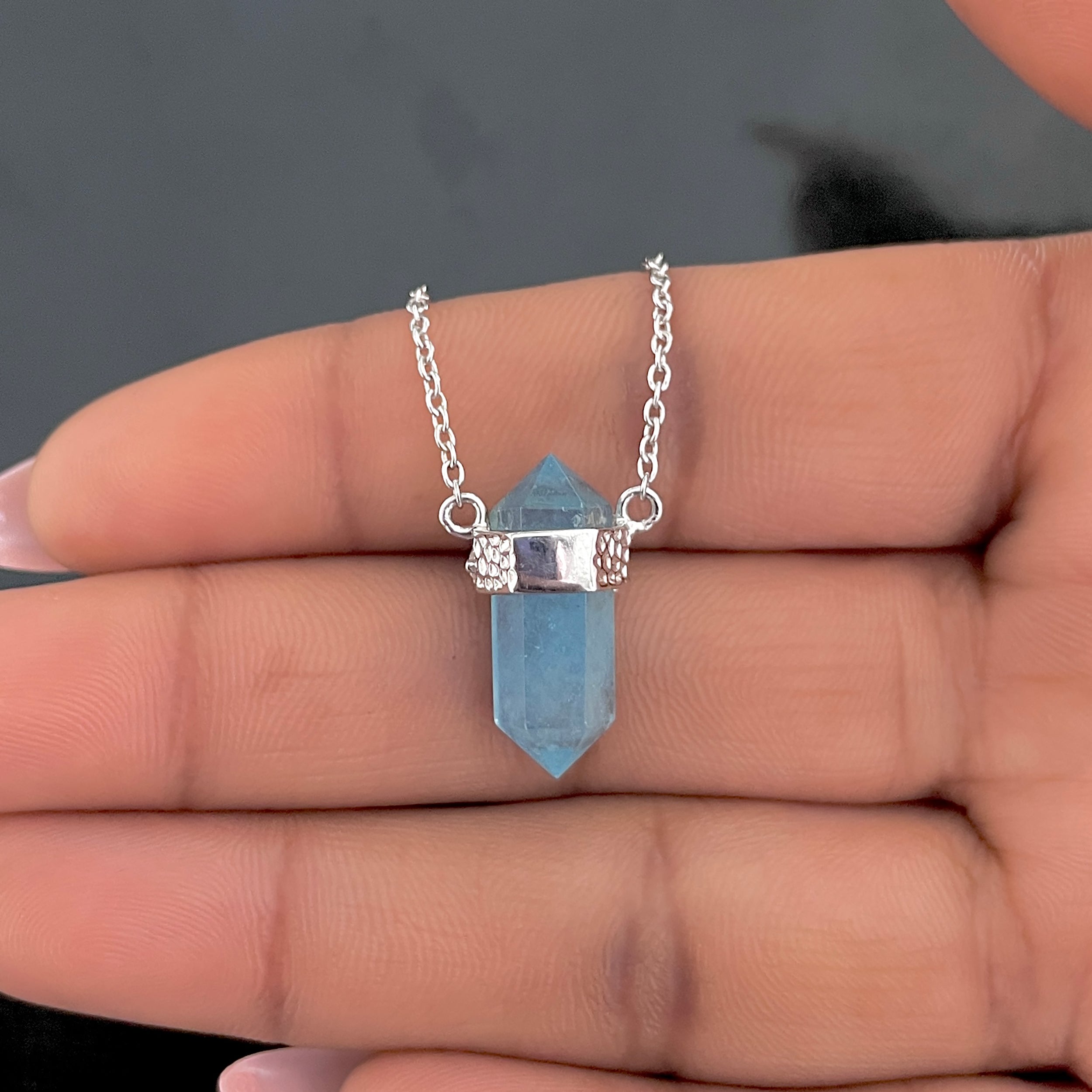 Aquamarine & White Topaz Pencil Necklace-(AQM-RDN-136.)