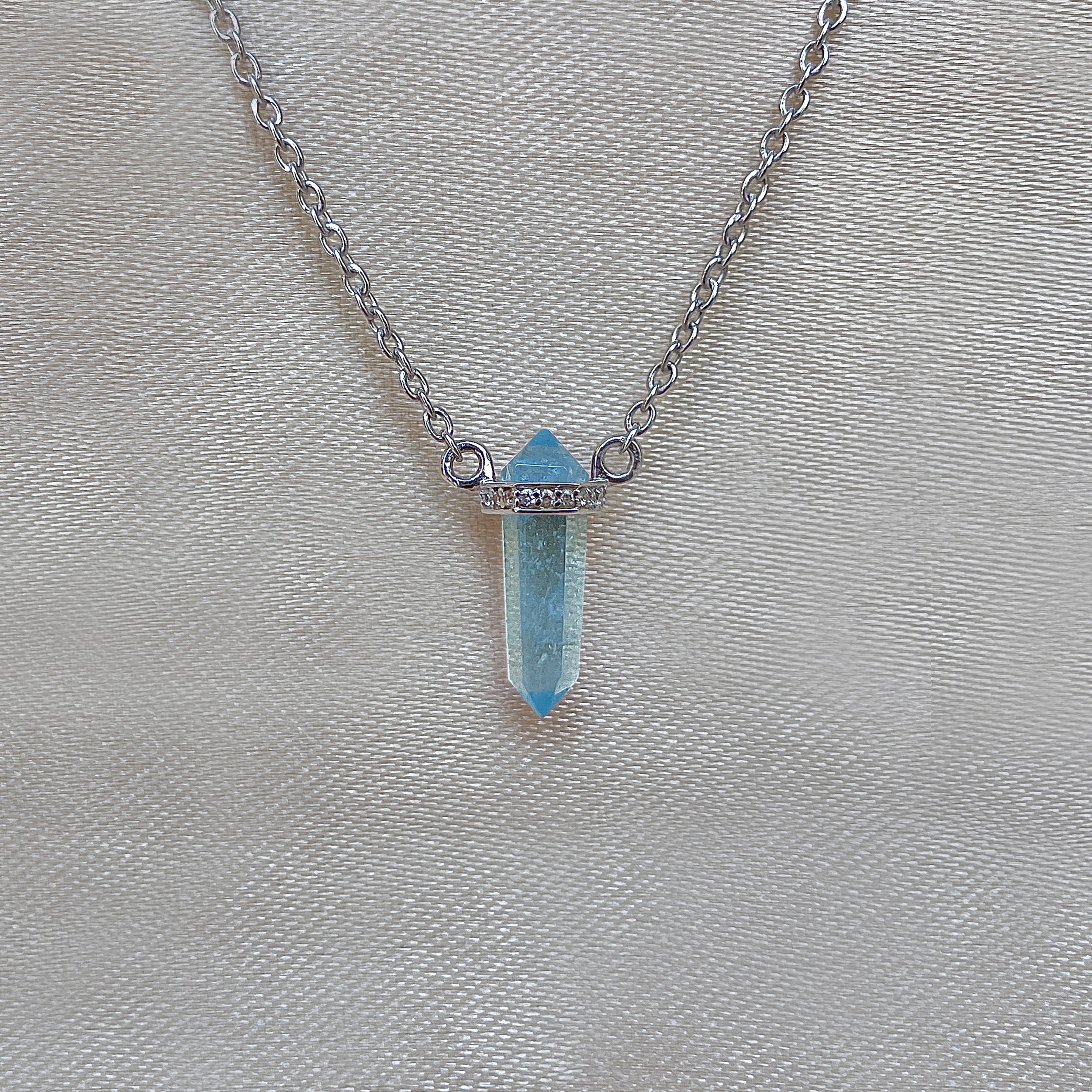 Aquamarine & White Topaz Pencil Necklace-(AQM-RN-84.)