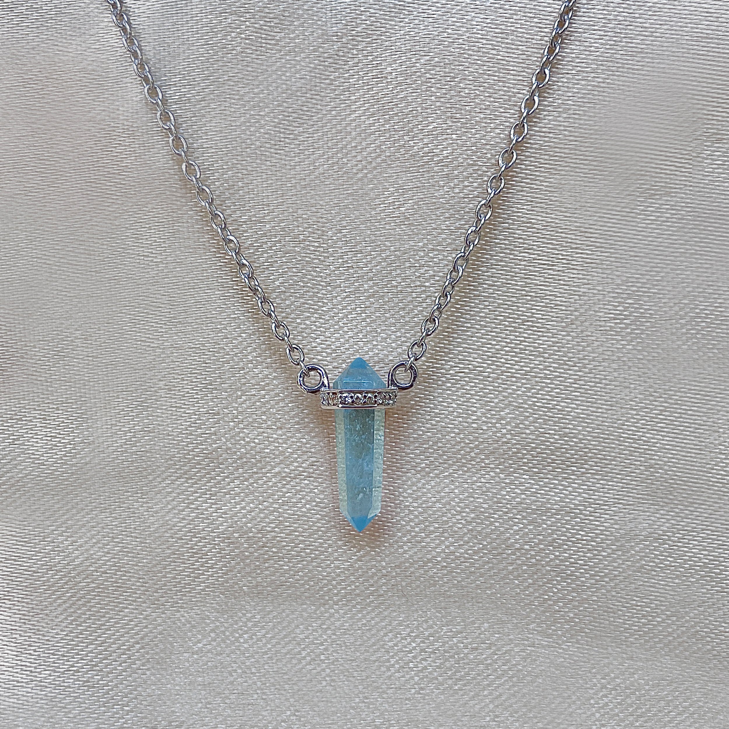 Aquamarine & White Topaz Pencil Necklace-(AQM-SN-84.)