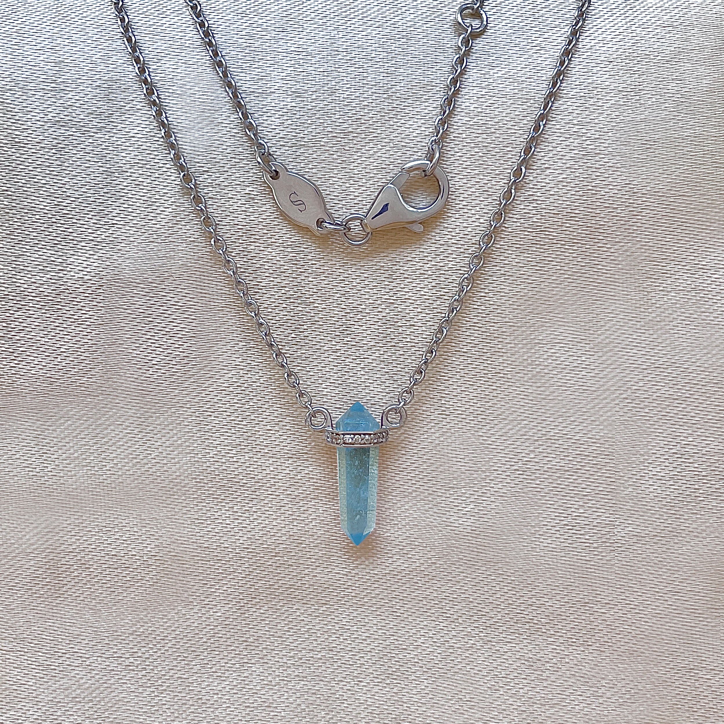 Aquamarine & White Topaz Pencil Necklace-(AQM-SN-84.)