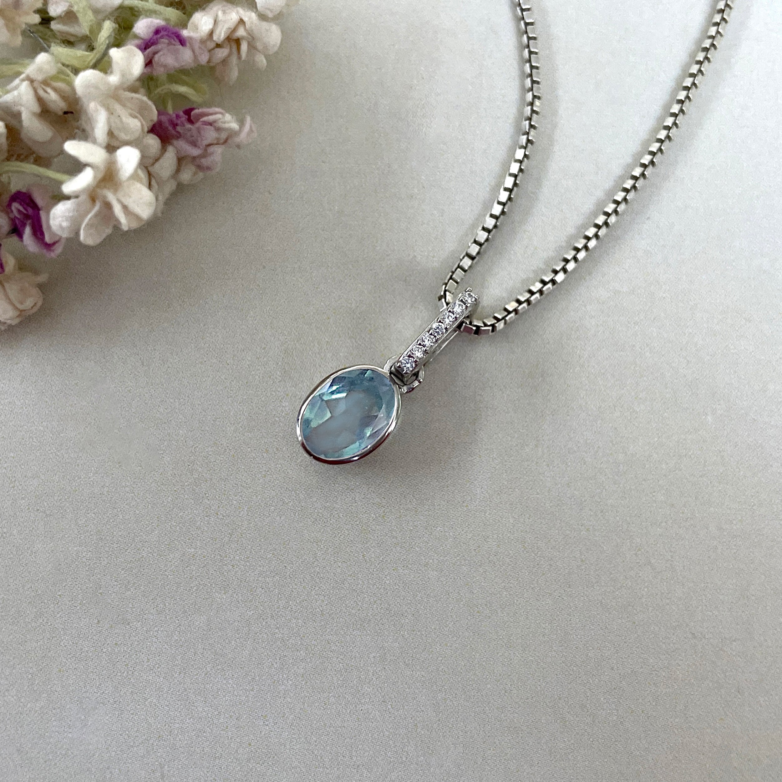 Aquamarine & White Topaz Pendant-(AQM-SP-792.)