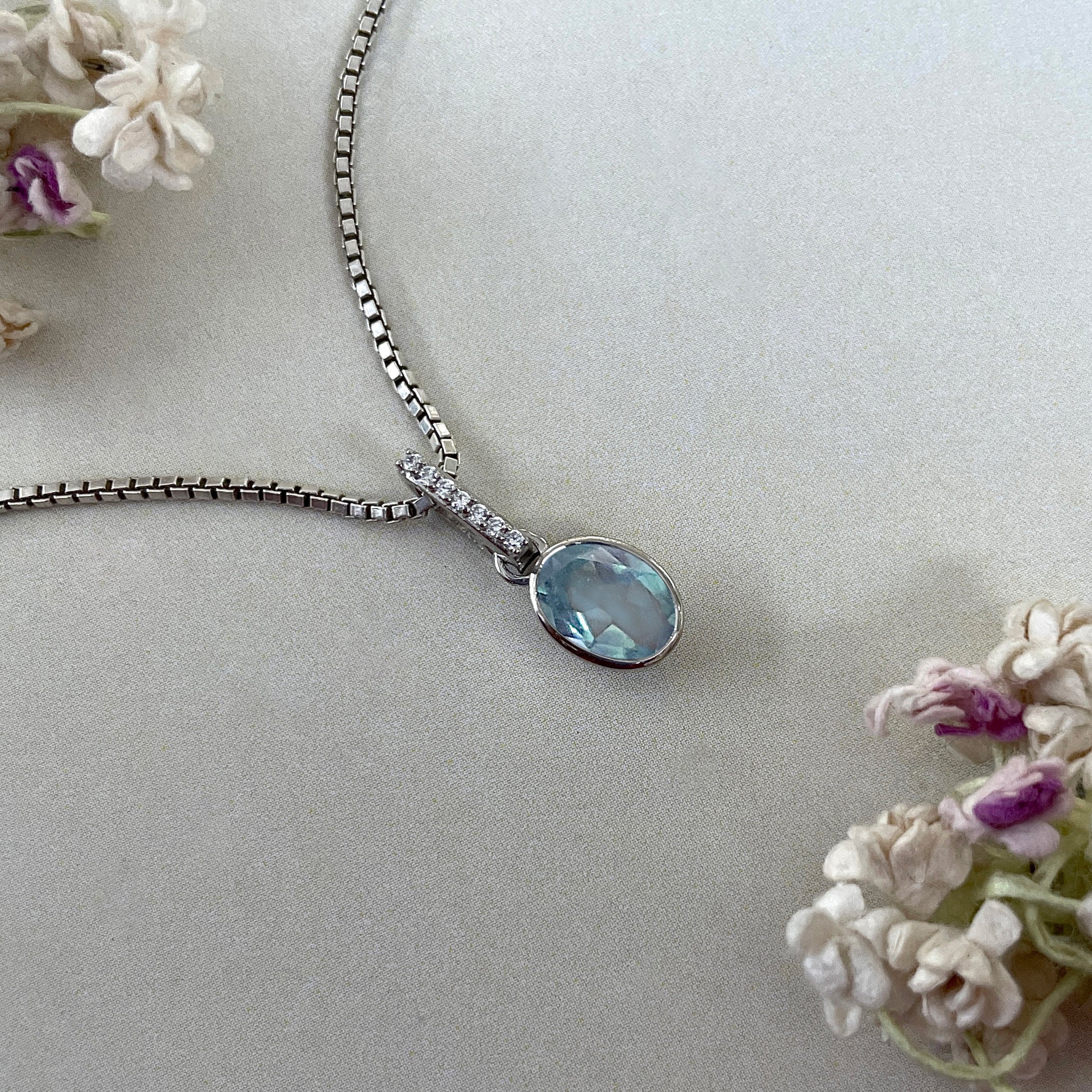 Aquamarine & White Topaz Pendant-(AQM-SP-792.)