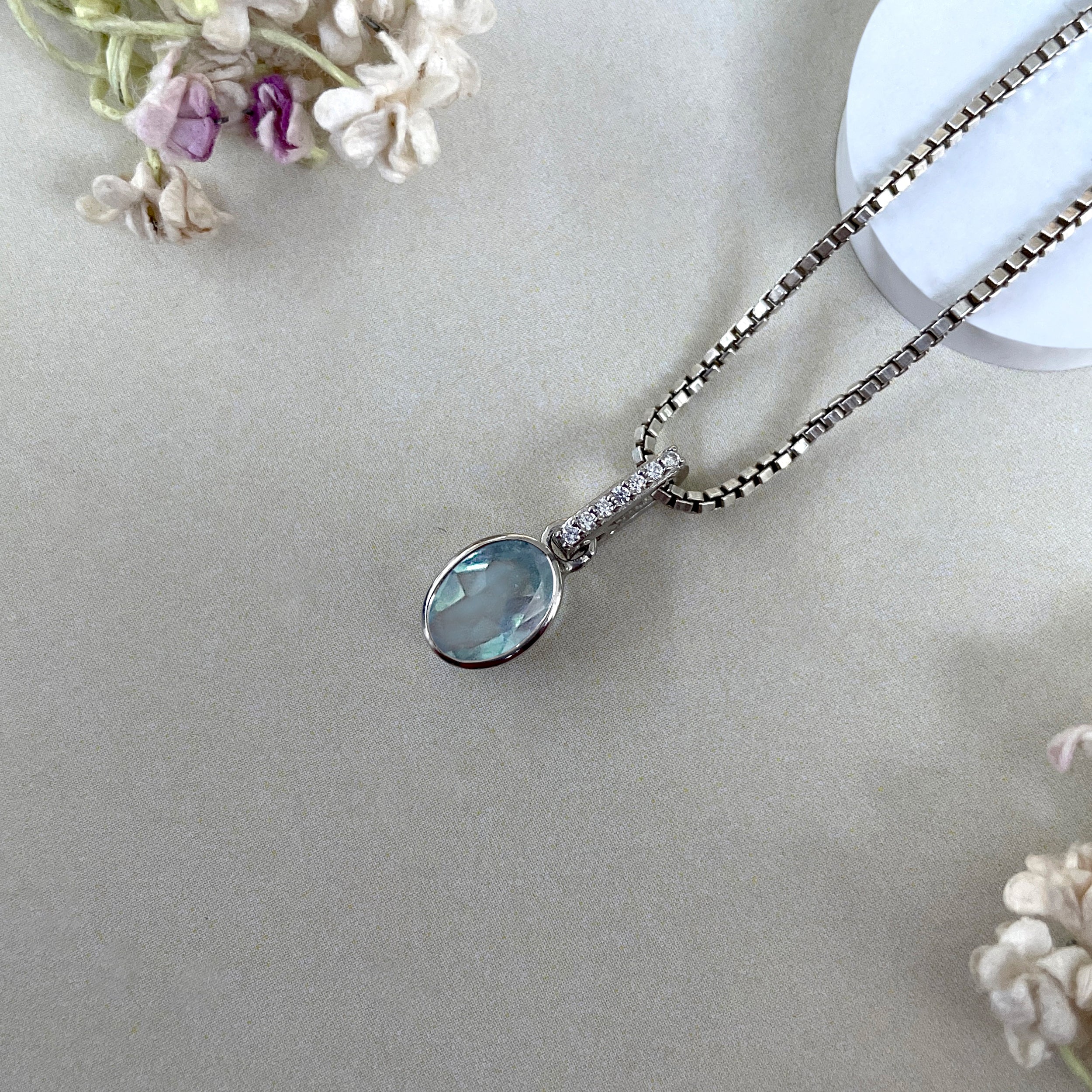 Aquamarine & White Topaz Pendant-(AQM-SP-792.)
