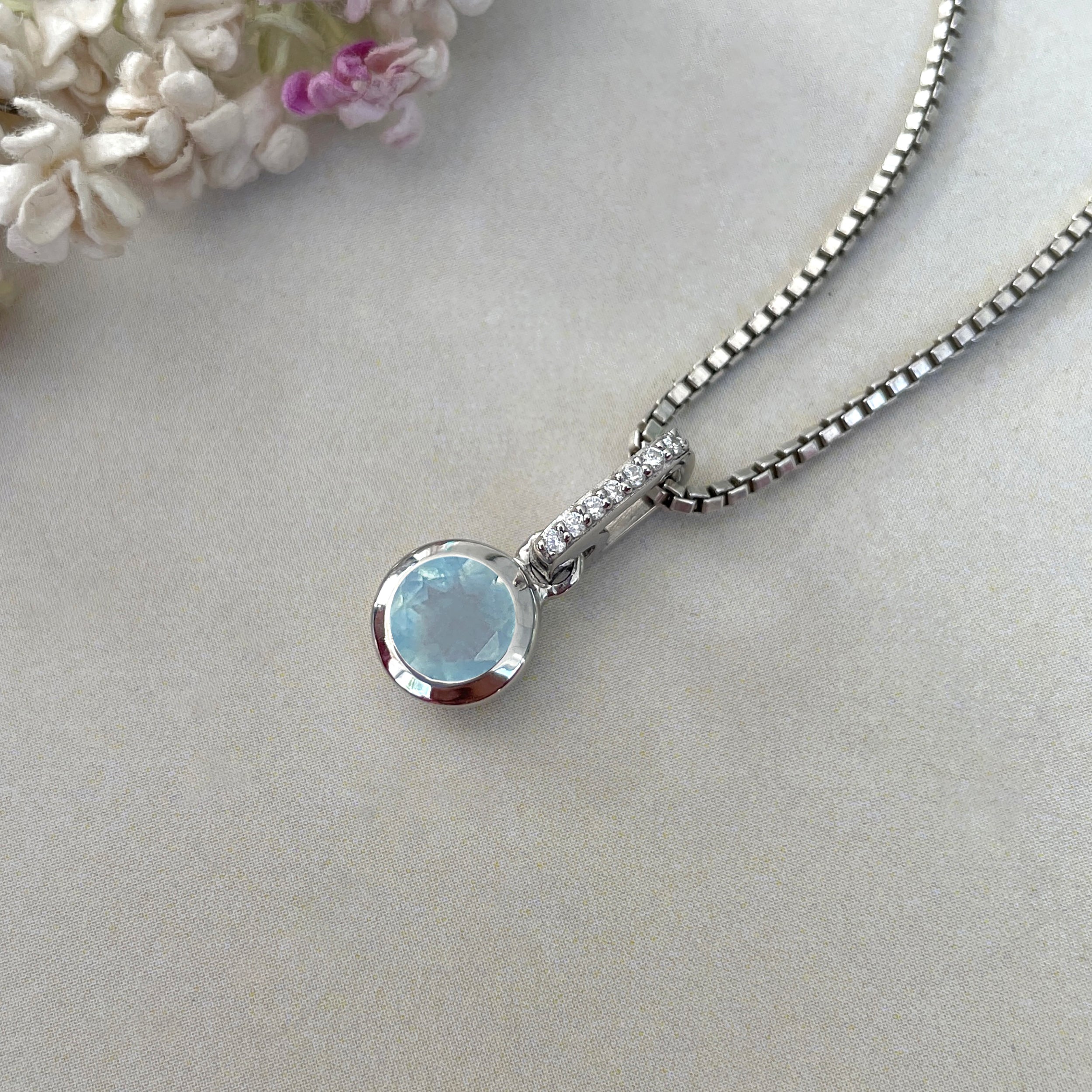 Aquamarine & White Topaz Pendant-(AQM-SP-958.)
