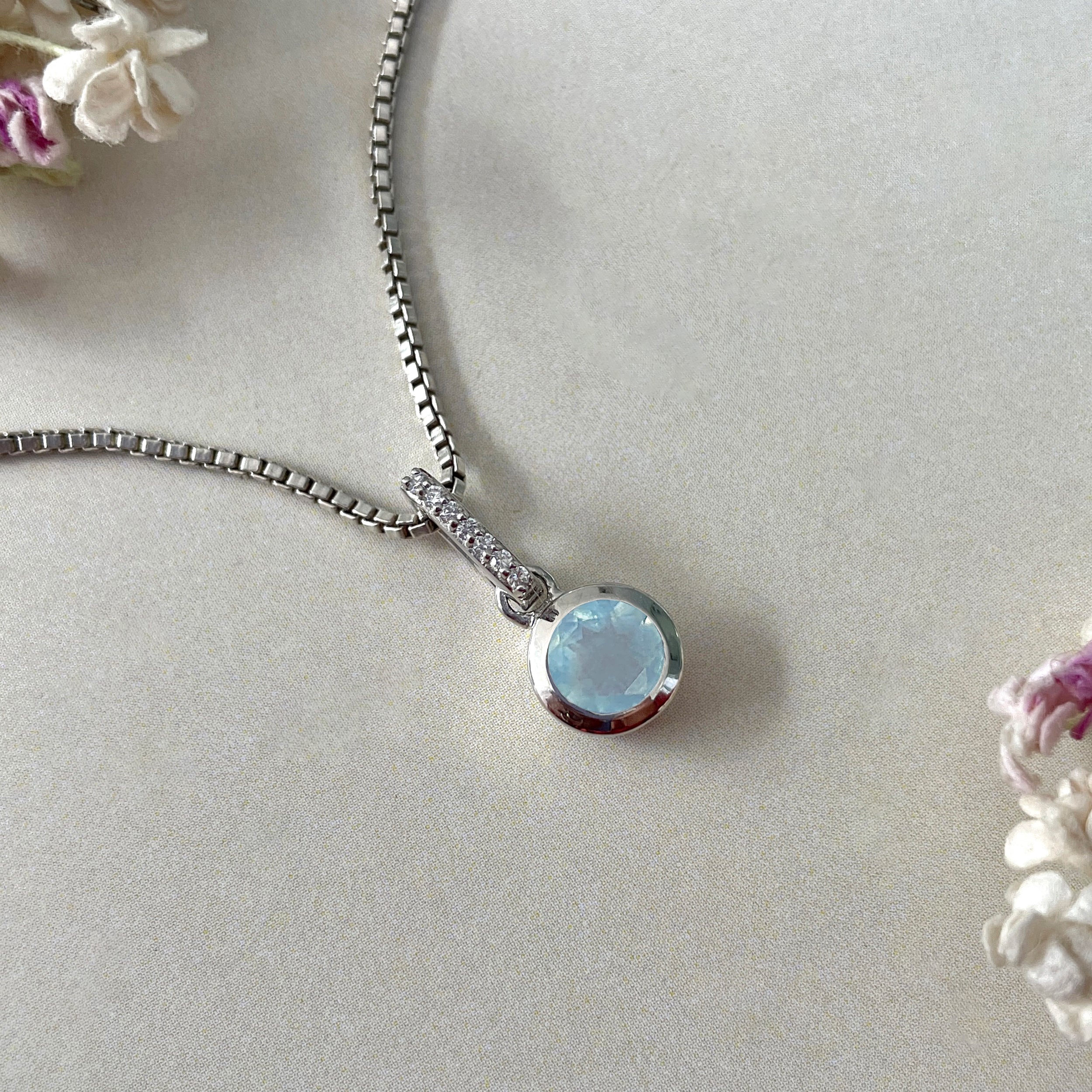 Aquamarine & White Topaz Pendant-(AQM-SP-958.)