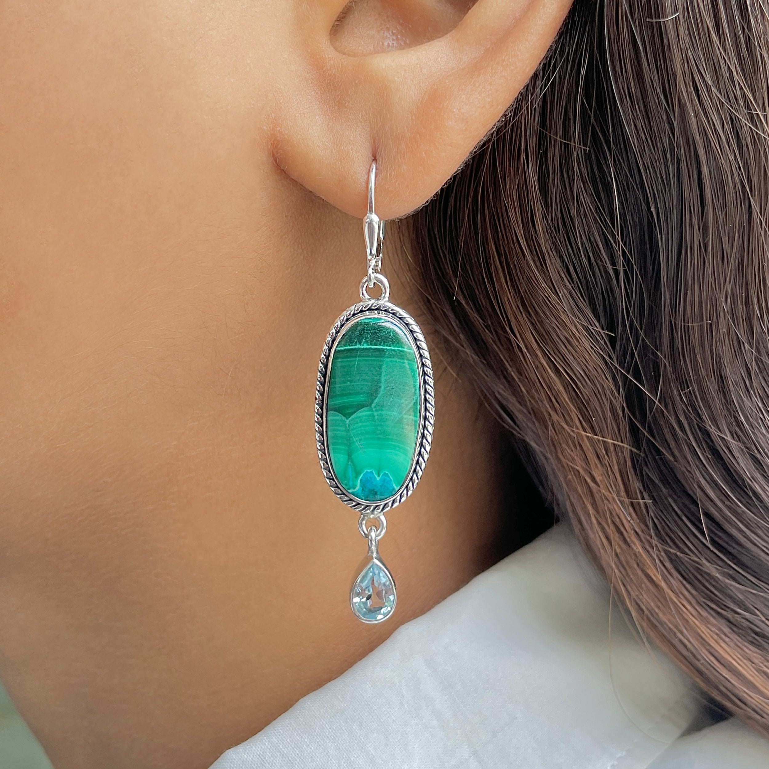 Azurite Malachite Earring-(AZM-E-55.)