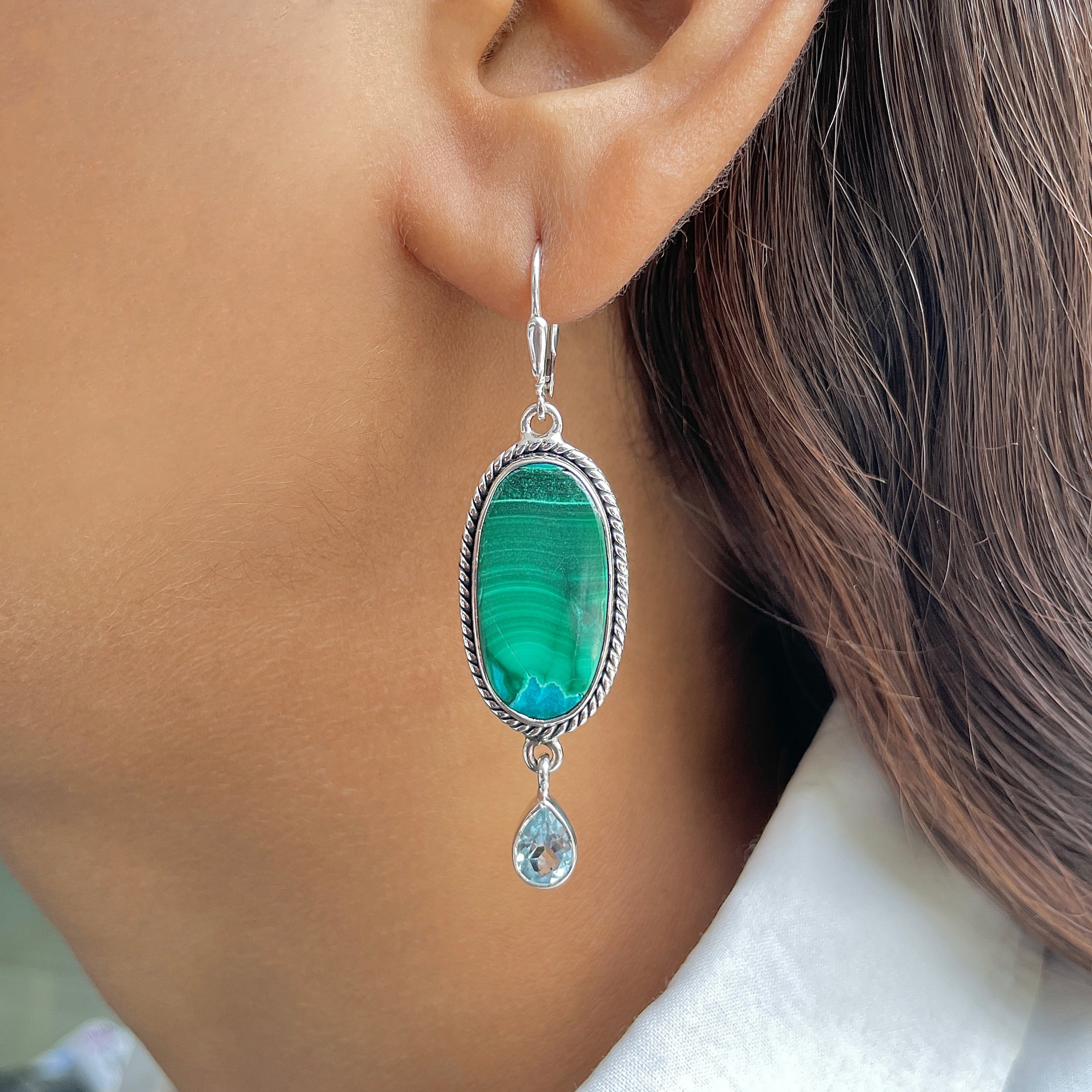 Azurite Malachite Earring-(AZM-E-56.)