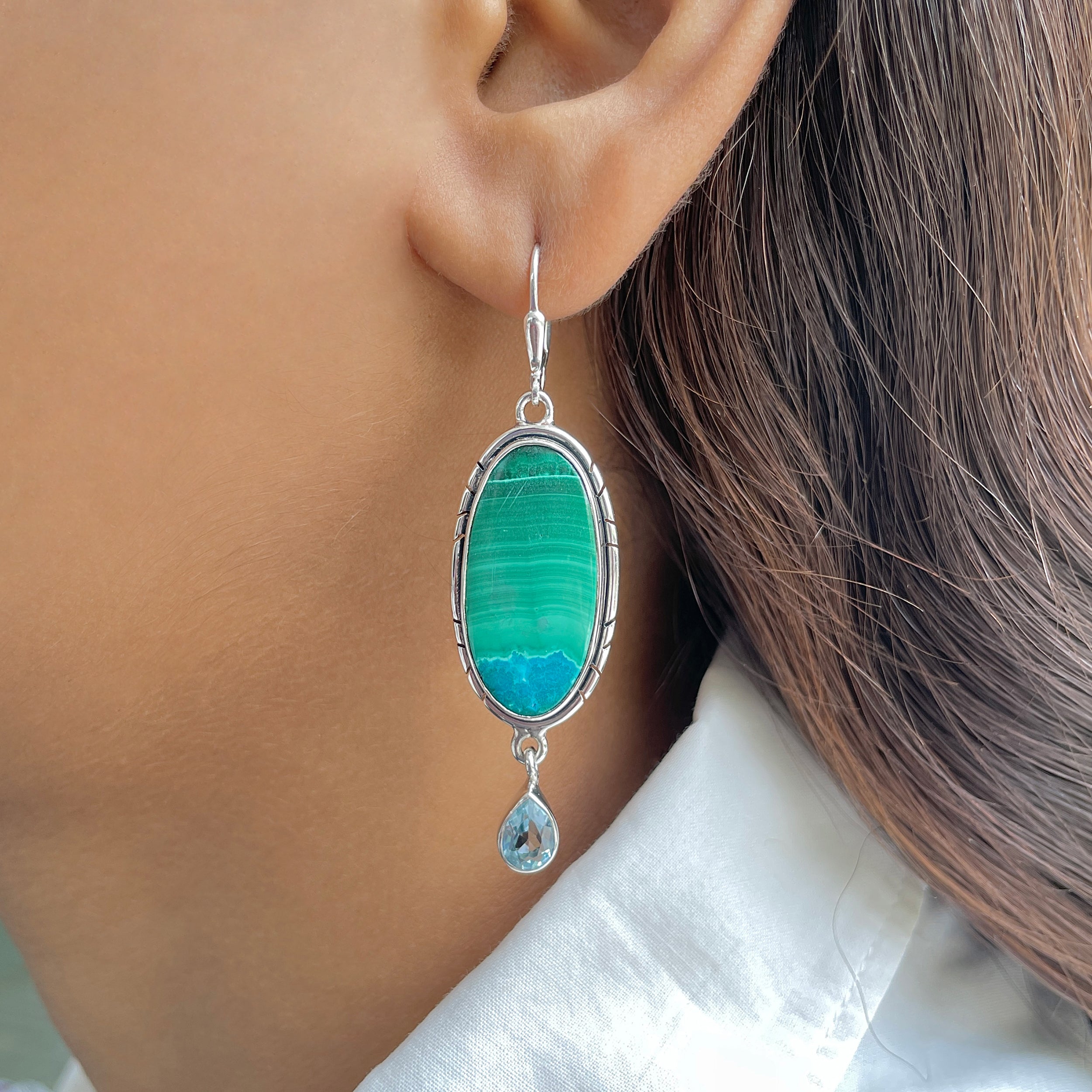Azurite Malachite Earring-(AZM-E-58.)