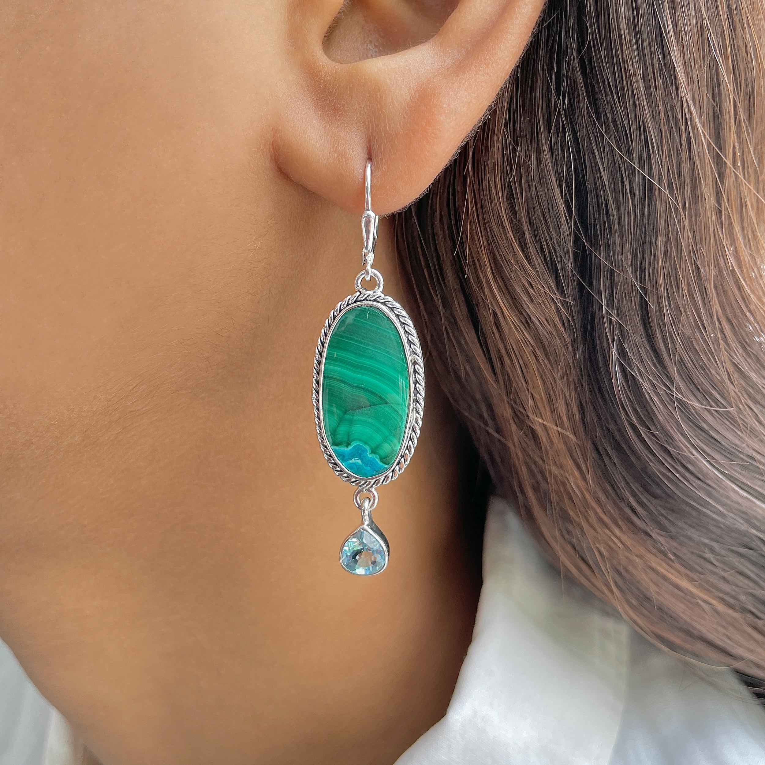 Azurite Malachite Earring-(AZM-E-63.)