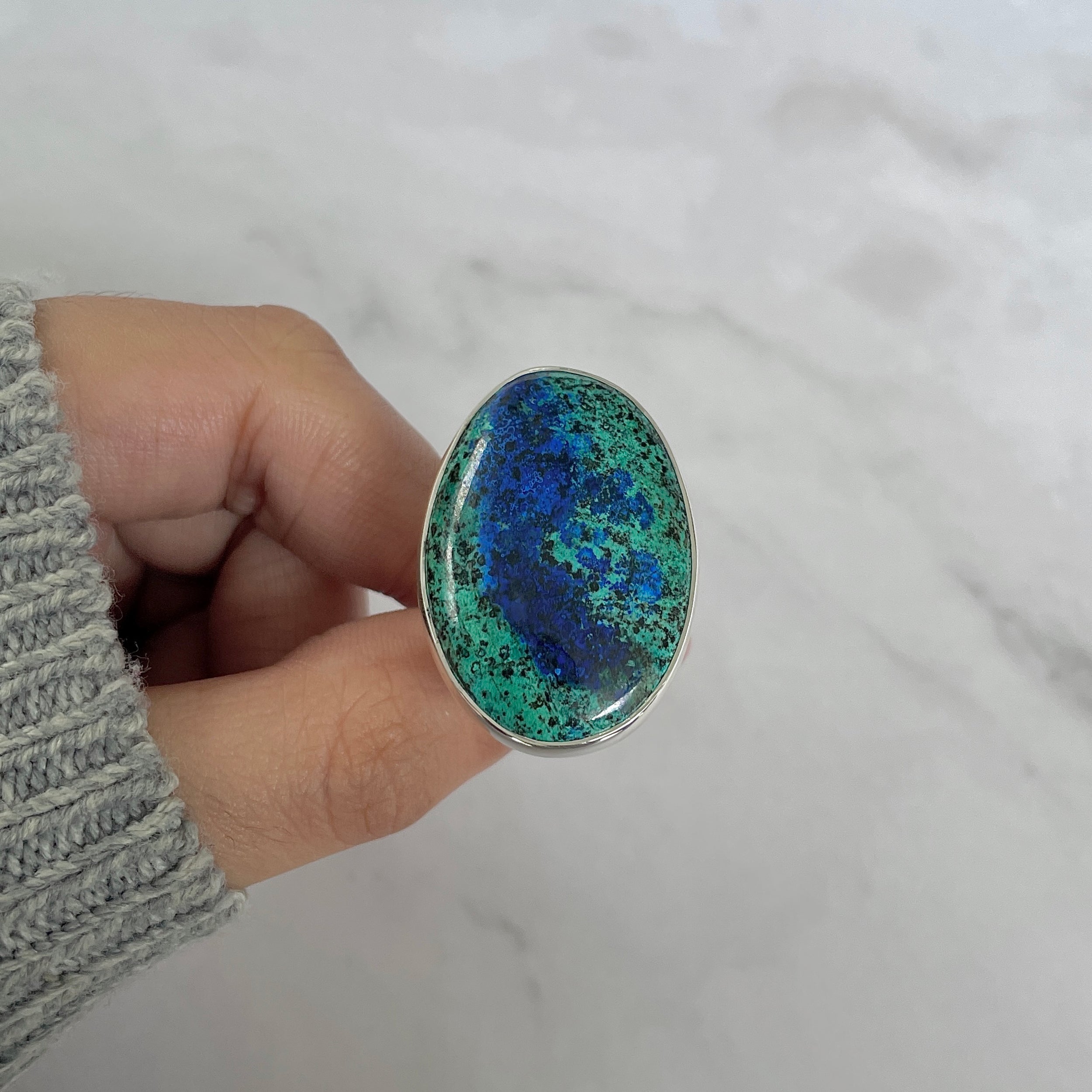 Azurite Malachite Adjustable Ring-(AZM-R-100.)