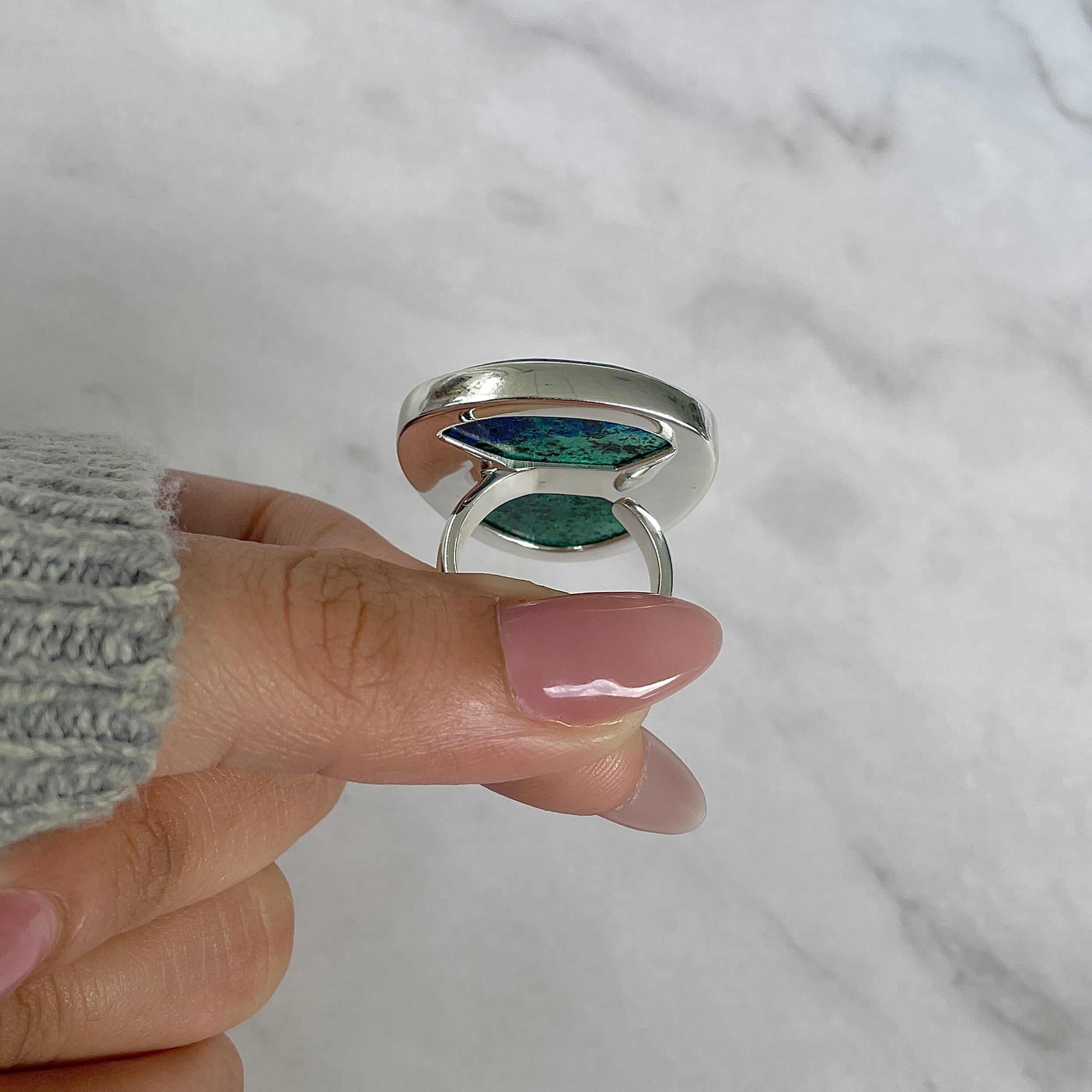 Azurite Malachite Adjustable Ring-(AZM-R-105.)