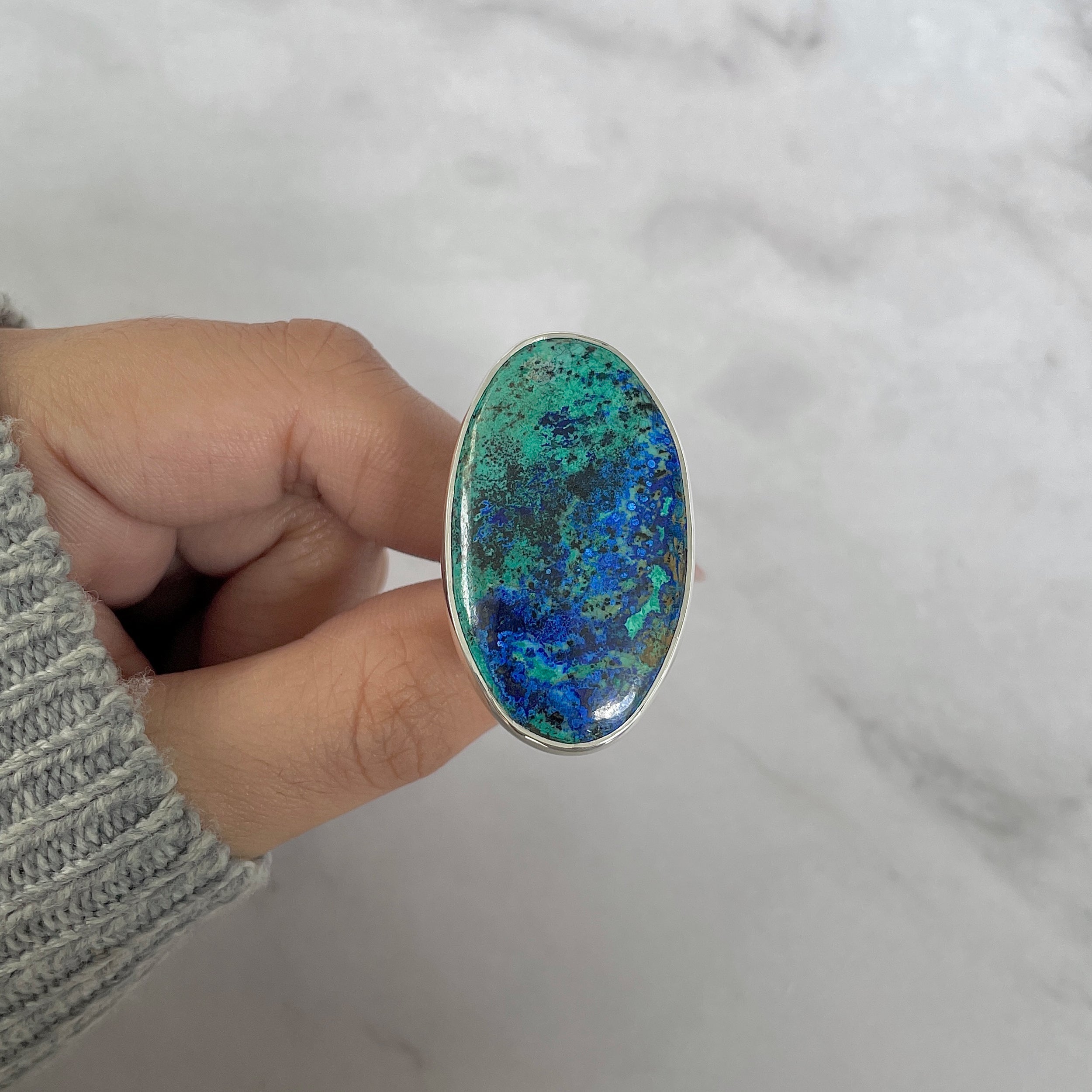 Azurite Malachite Adjustable Ring-(AZM-R-106.)