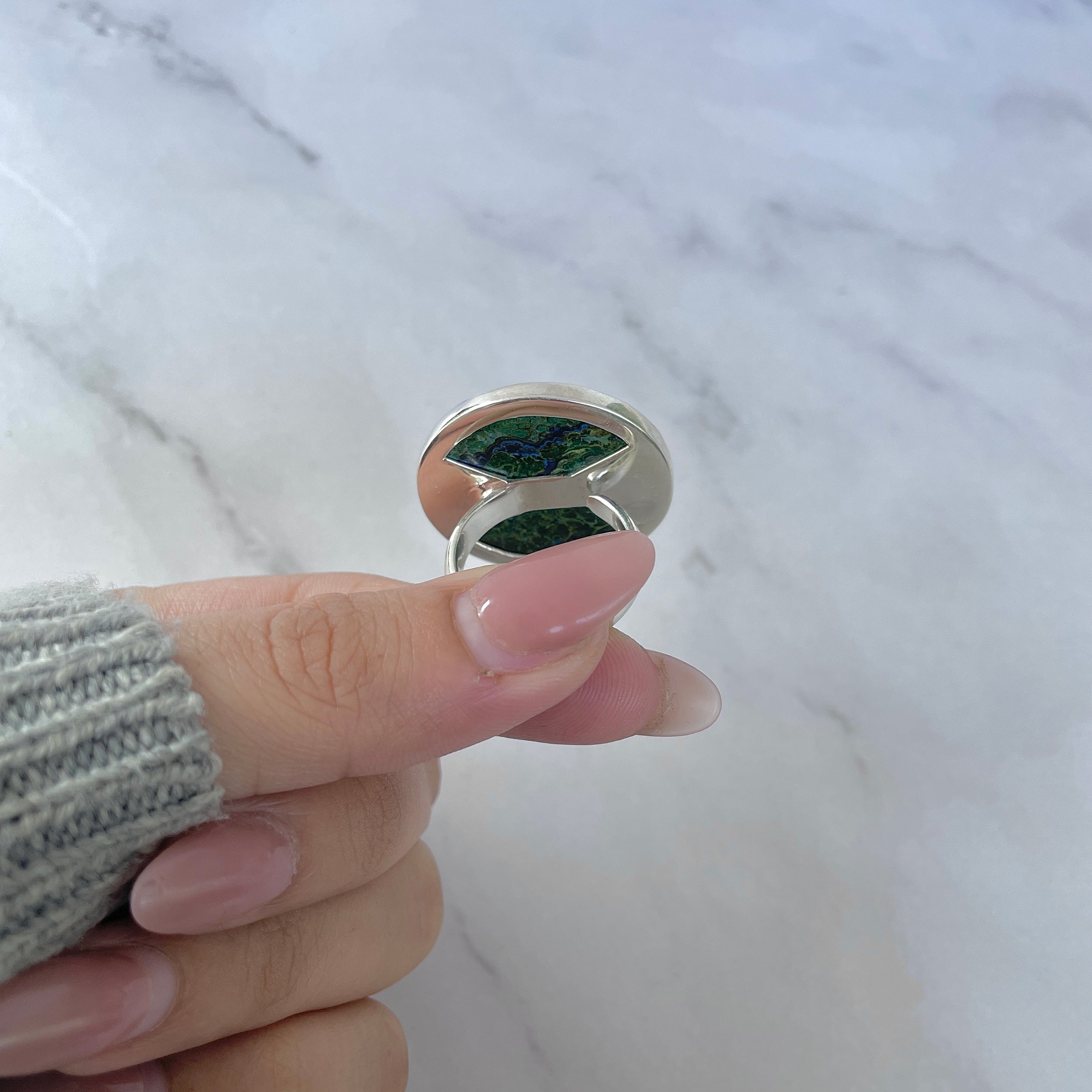 Azurite Malachite Adjustable Ring-(AZM-R-110.)