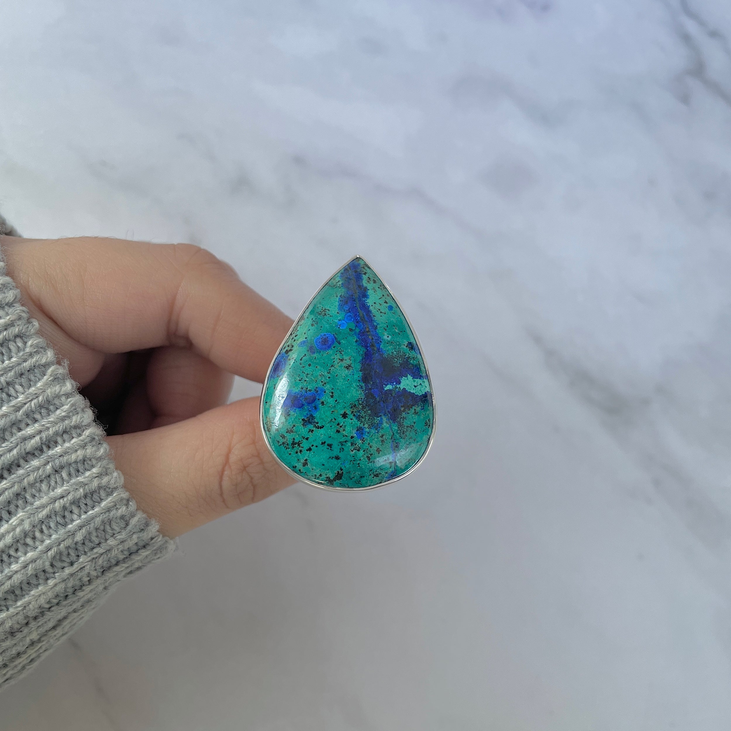 Azurite Malachite Adjustable Ring-(AZM-R-116.)