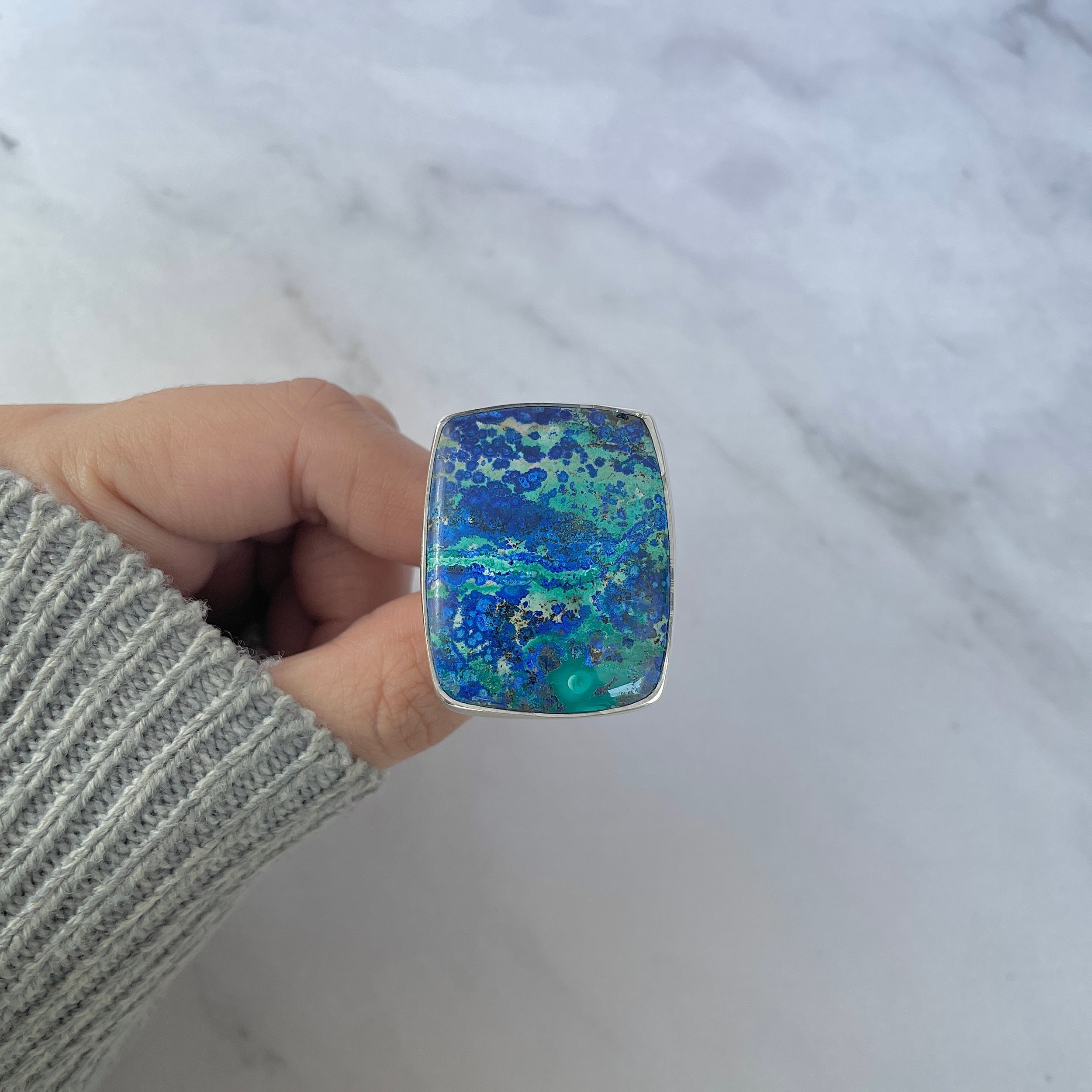 Azurite Malachite Adjustable Ring-(AZM-R-117.)