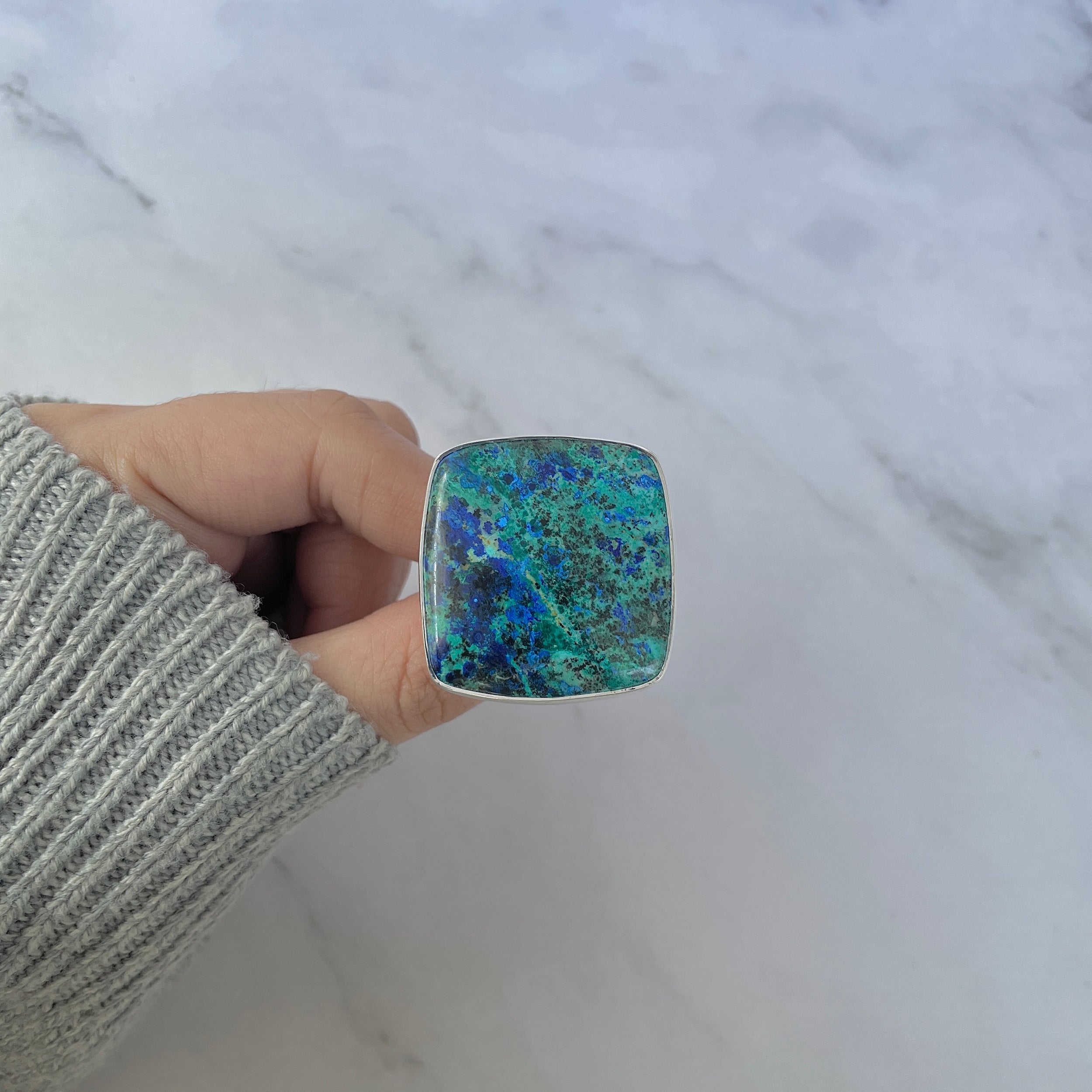 Azurite Malachite Adjustable Ring-(AZM-R-118.)