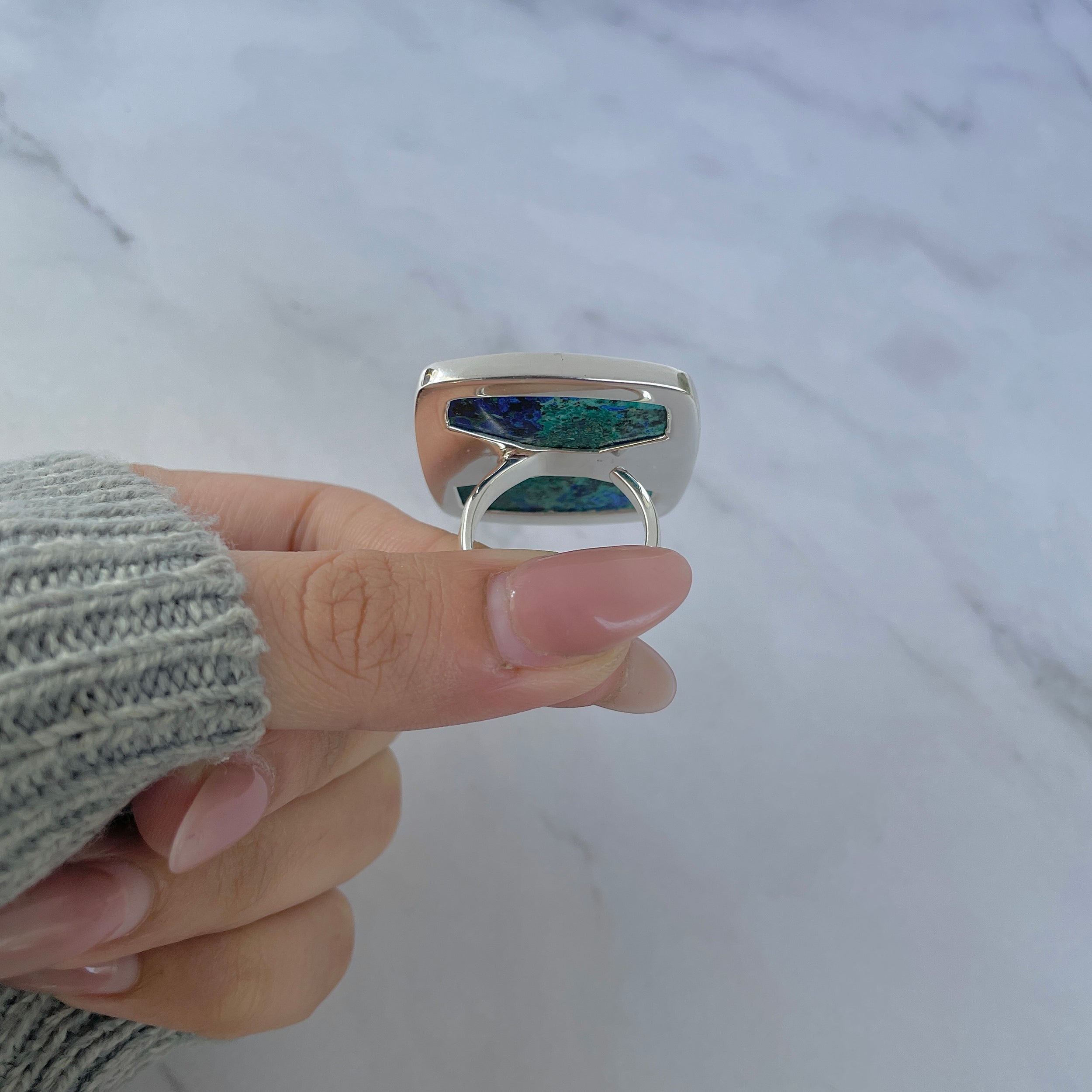 Azurite Malachite Adjustable Ring-(AZM-R-118.)