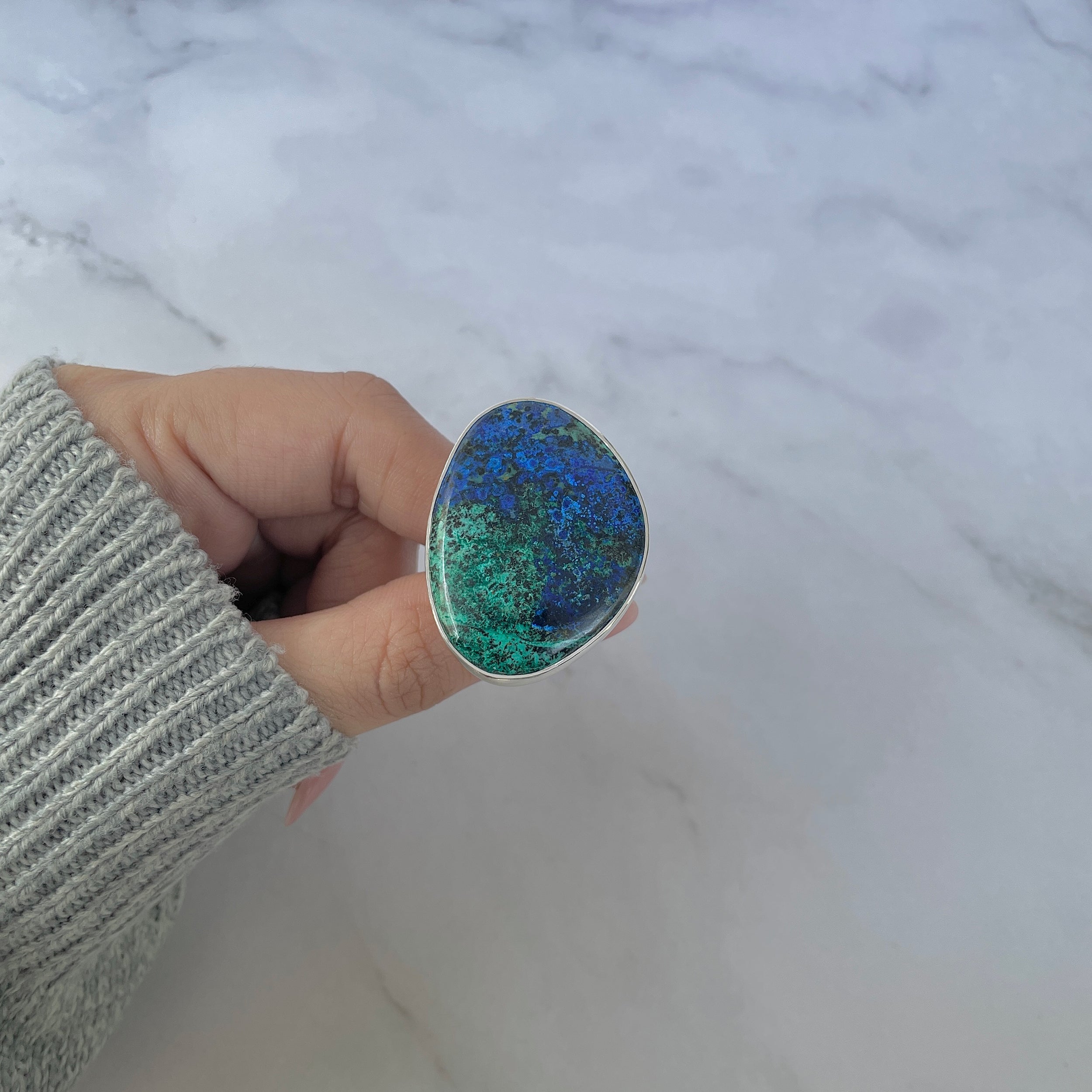 Azurite Malachite Adjustable Ring-(AZM-R-120.)