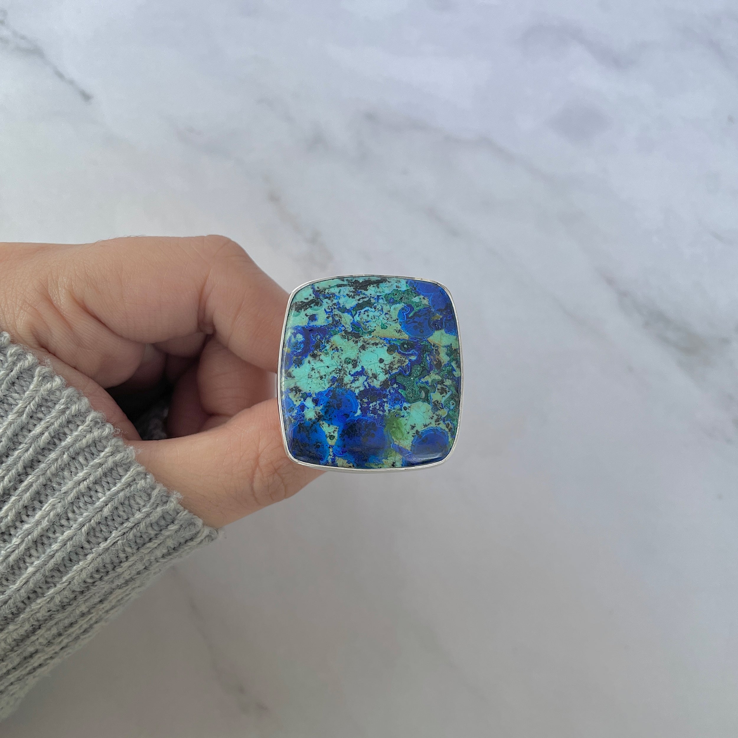 Azurite Malachite Adjustable Ring-(AZM-R-122.)