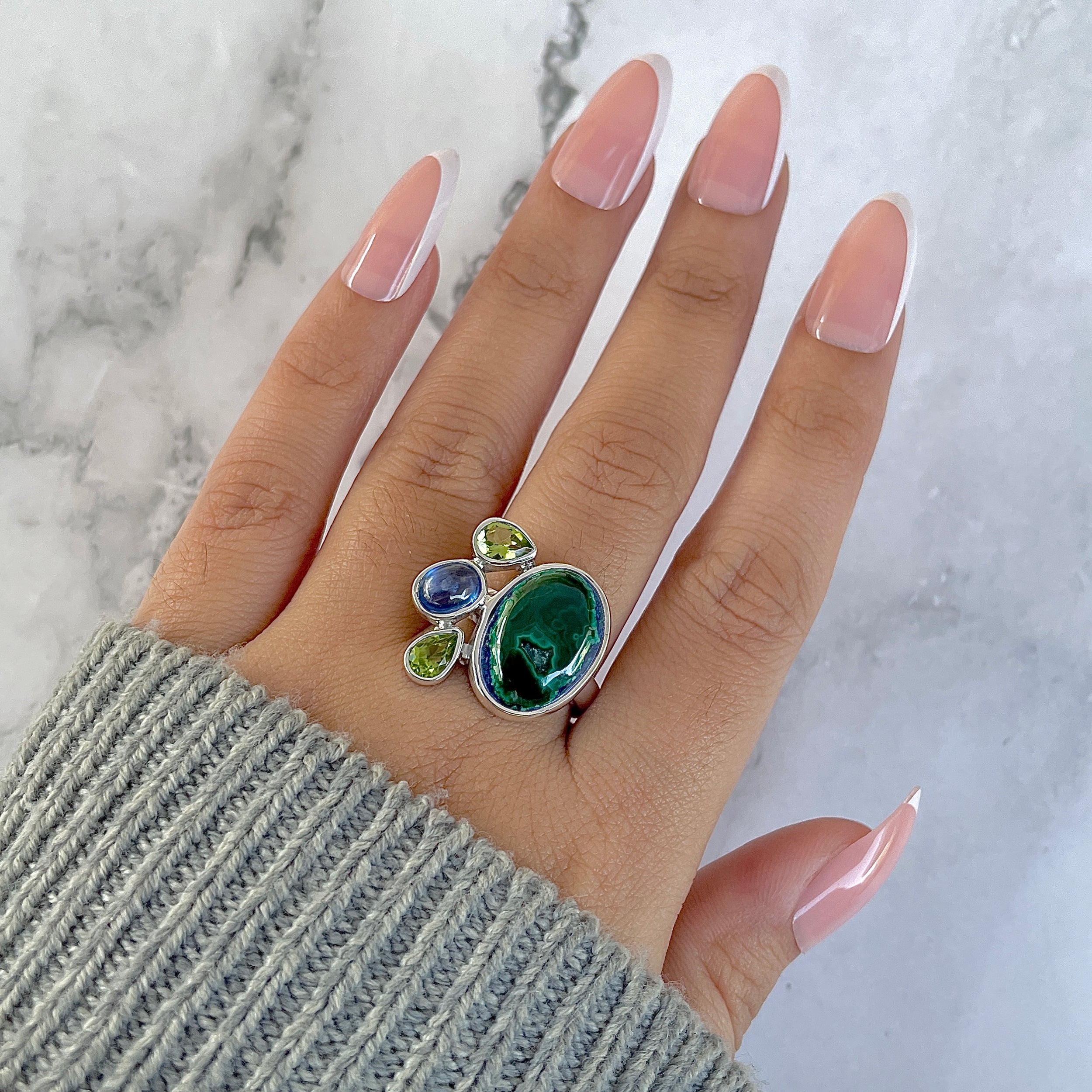 Azurite Malachite Adjustable Ring-(AZM-R-123.)