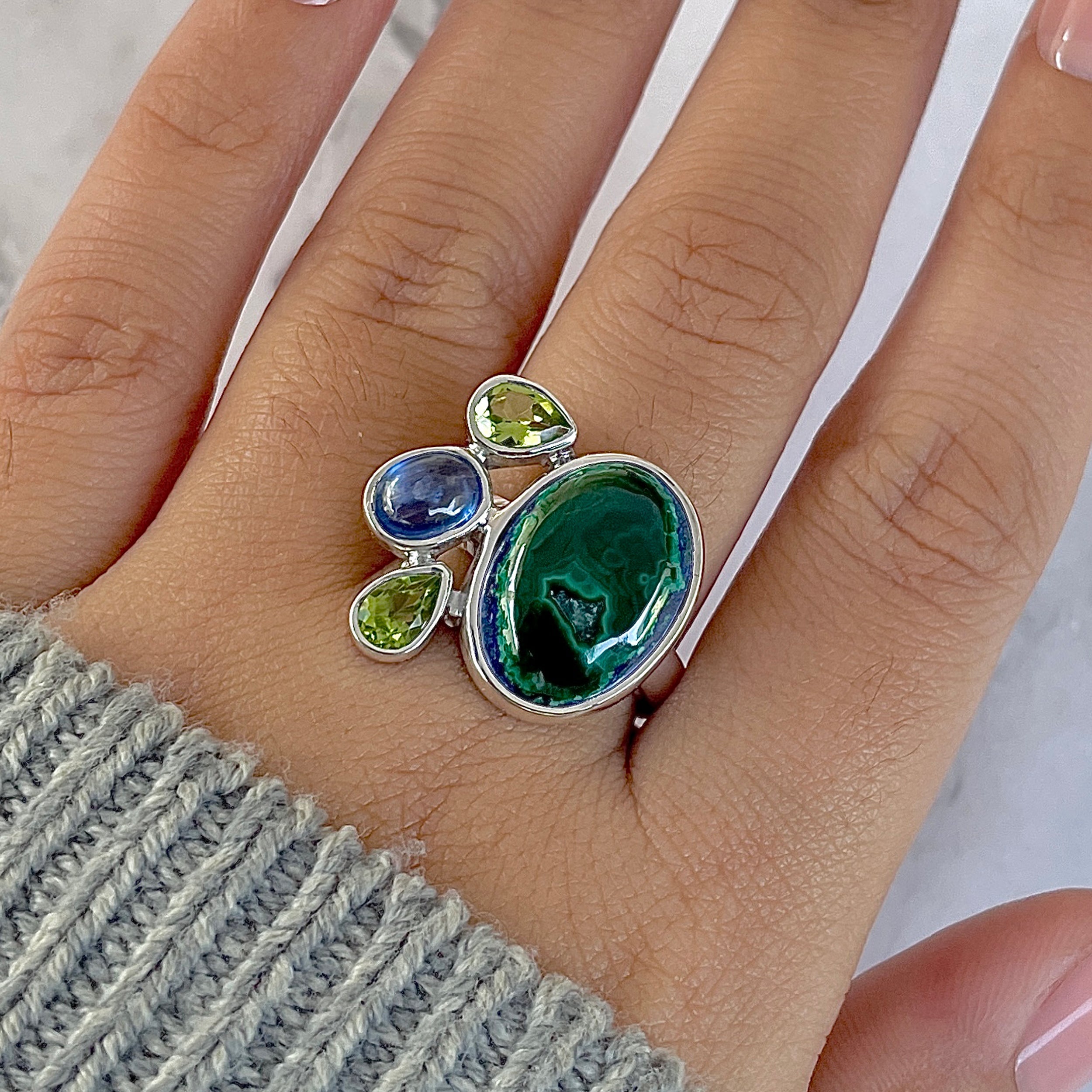 Azurite Malachite Adjustable Ring-(AZM-R-123.)