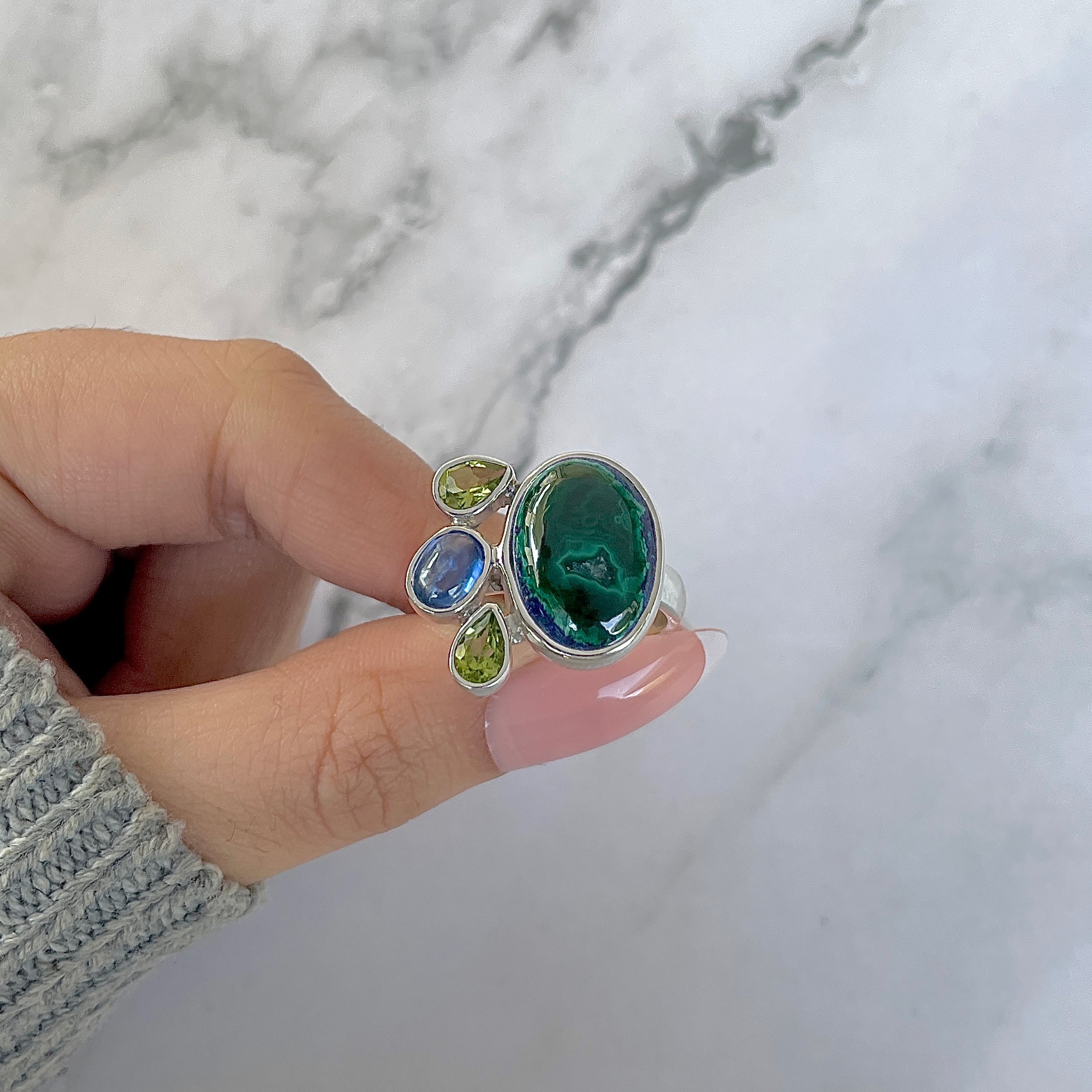 Azurite Malachite Adjustable Ring-(AZM-R-123.)