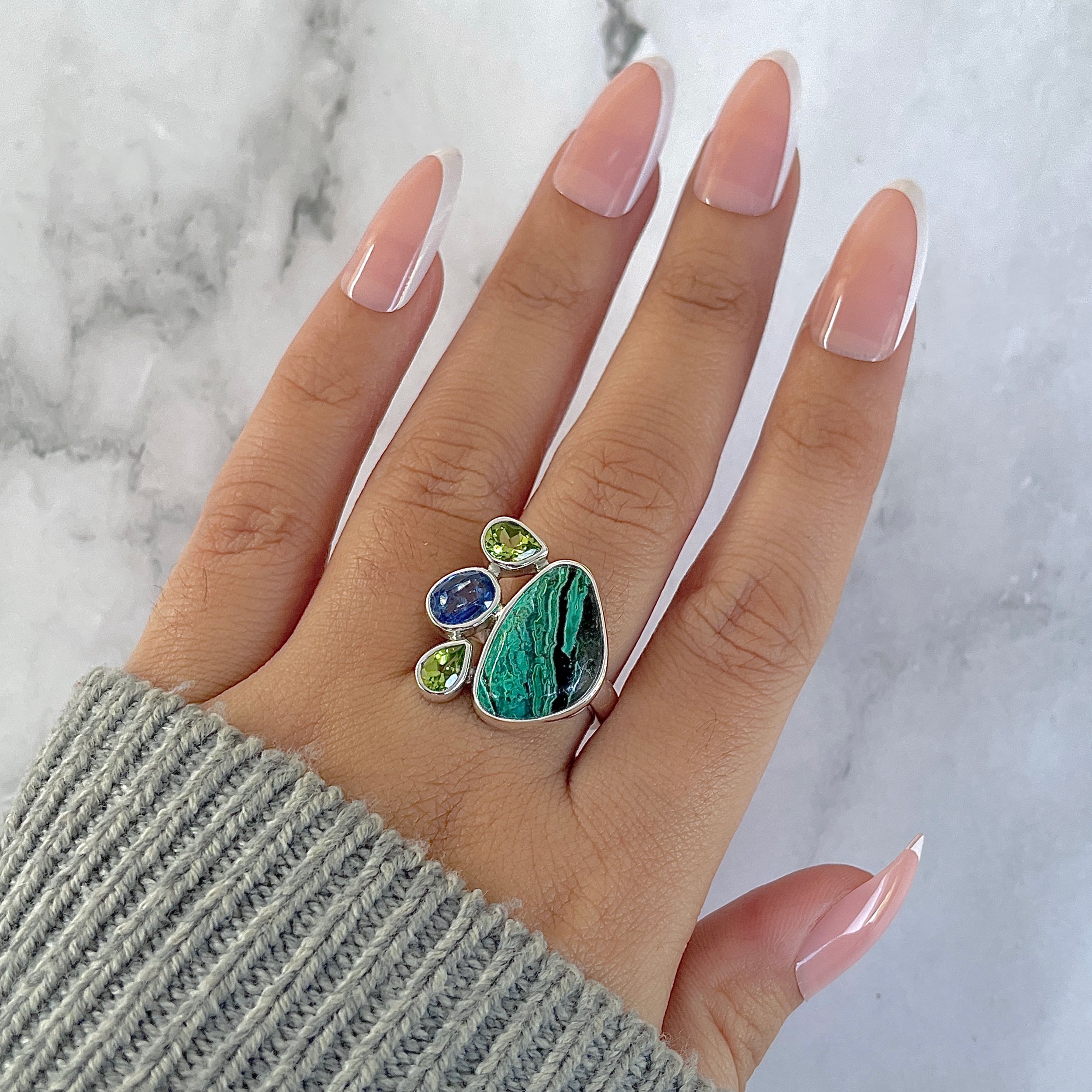 Azurite Malachite Adjustable Ring-(AZM-R-124.)