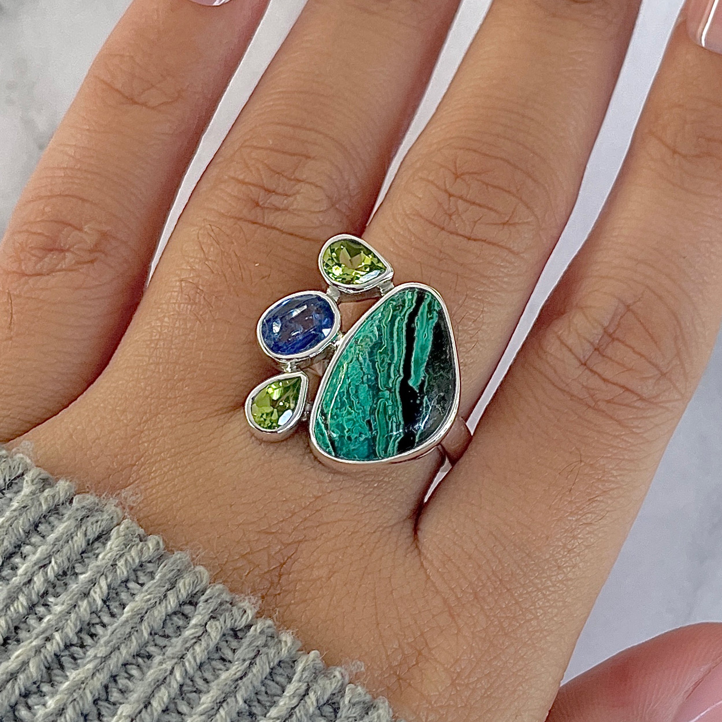 Azurite Malachite Adjustable Ring-(AZM-R-124.)