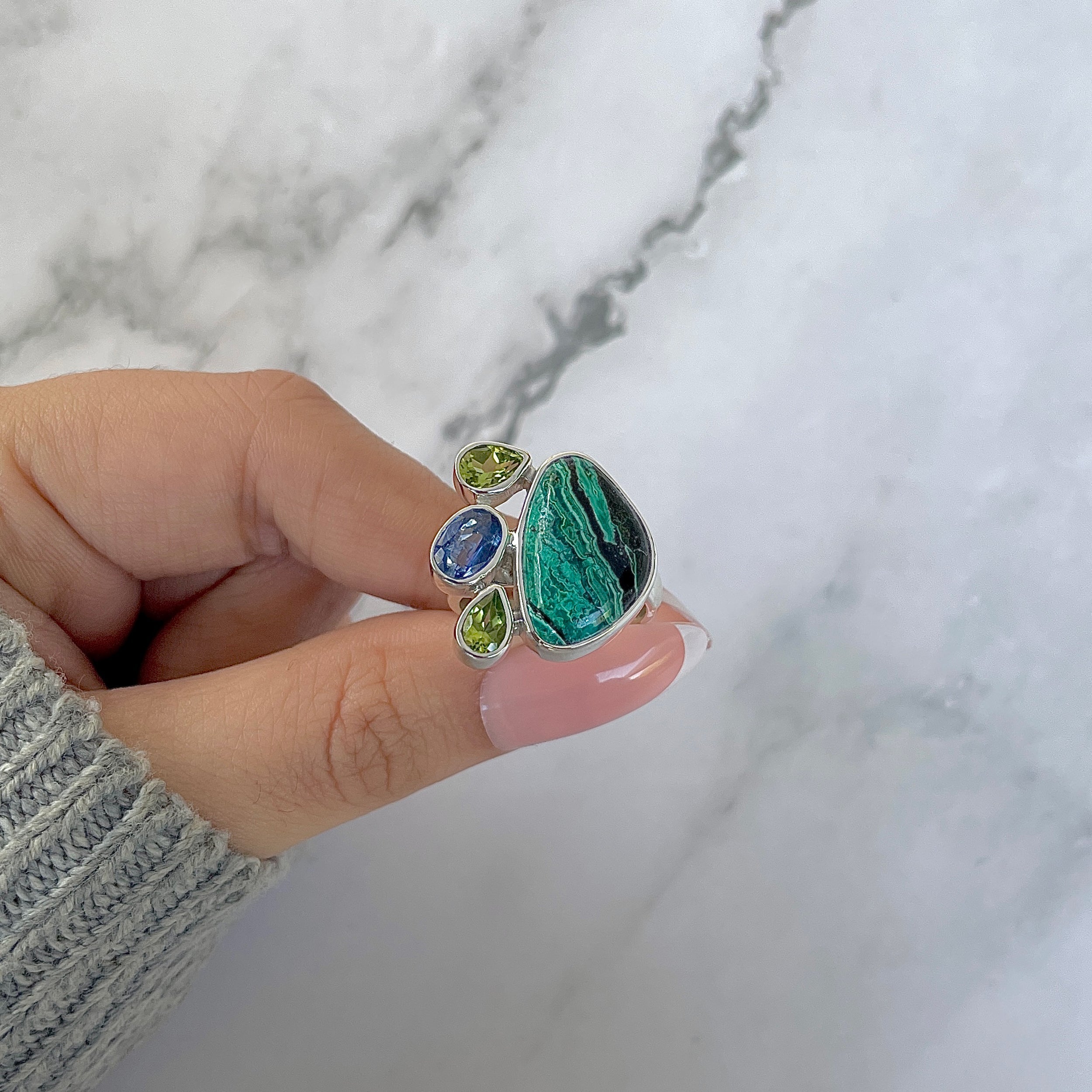 Azurite Malachite Adjustable Ring-(AZM-R-124.)