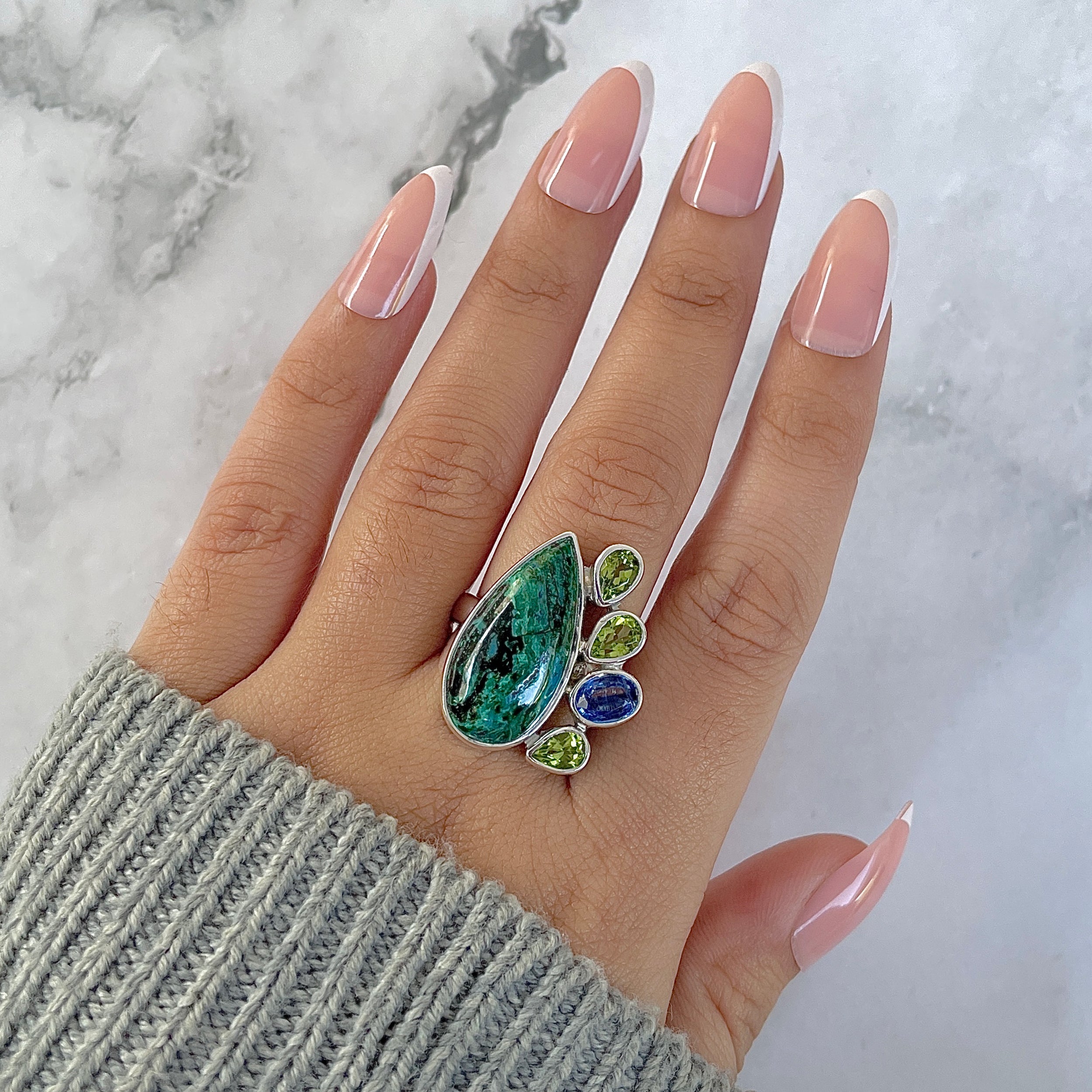 Azurite Malachite Adjustable Ring-(AZM-R-125.)