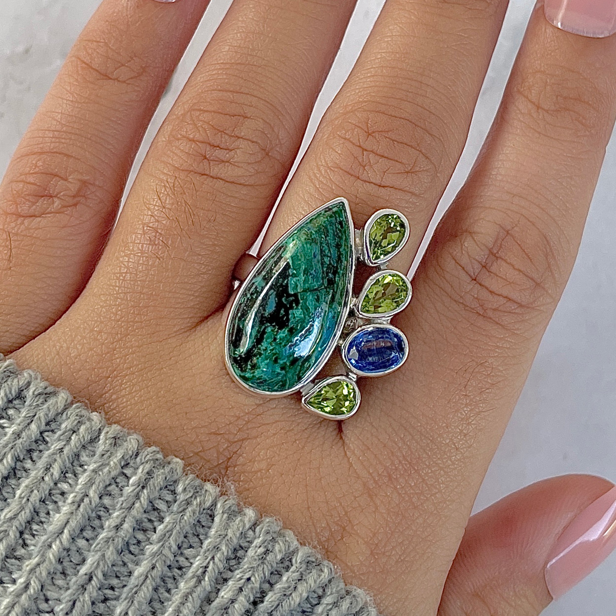 Azurite Malachite Adjustable Ring-(AZM-R-125.)