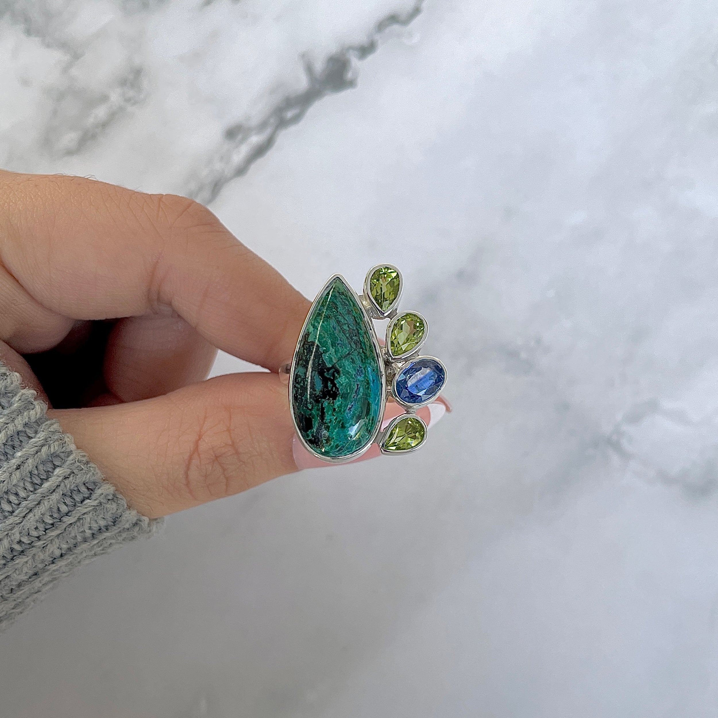 Azurite Malachite Adjustable Ring-(AZM-R-125.)