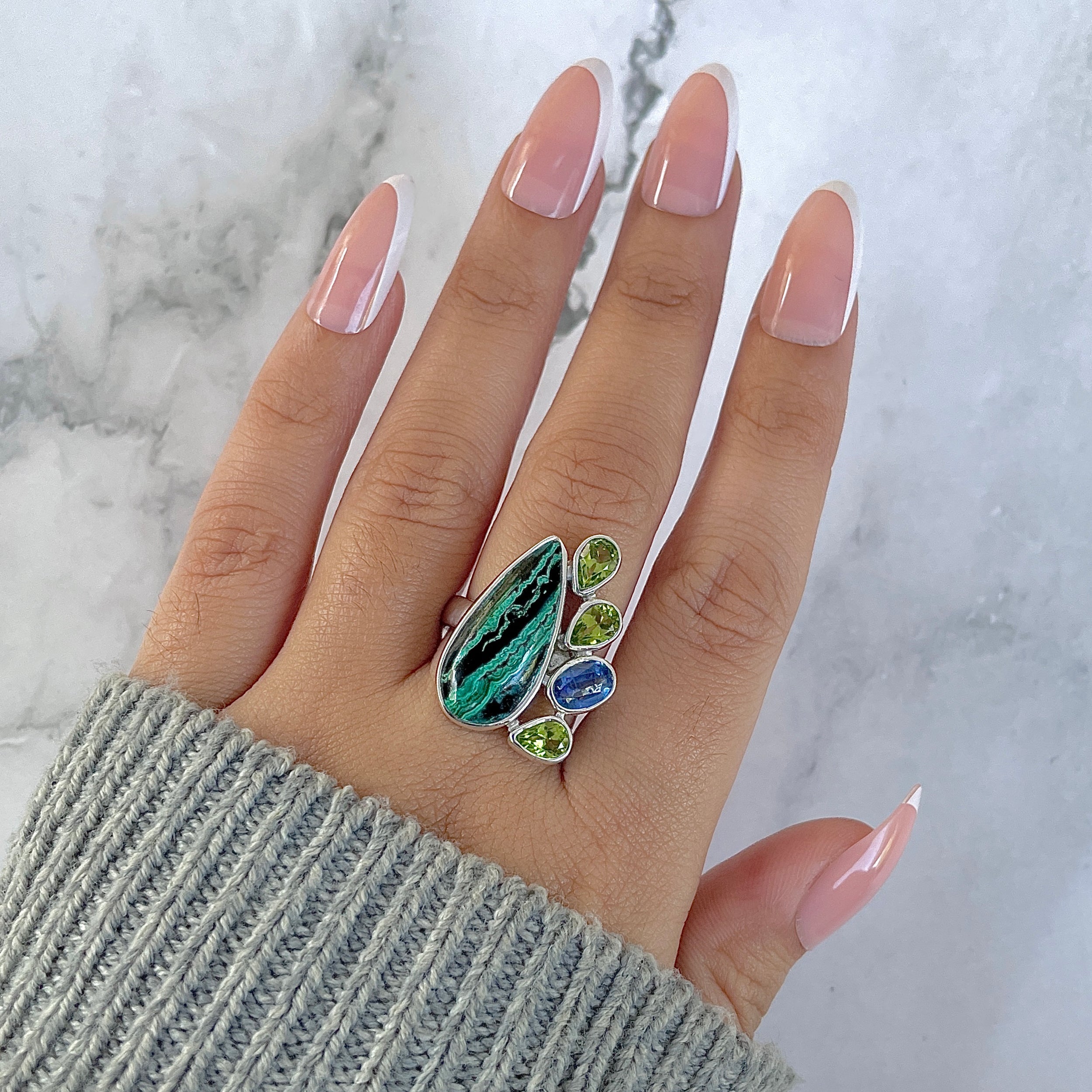 Azurite Malachite Adjustable Ring-(AZM-R-126.)