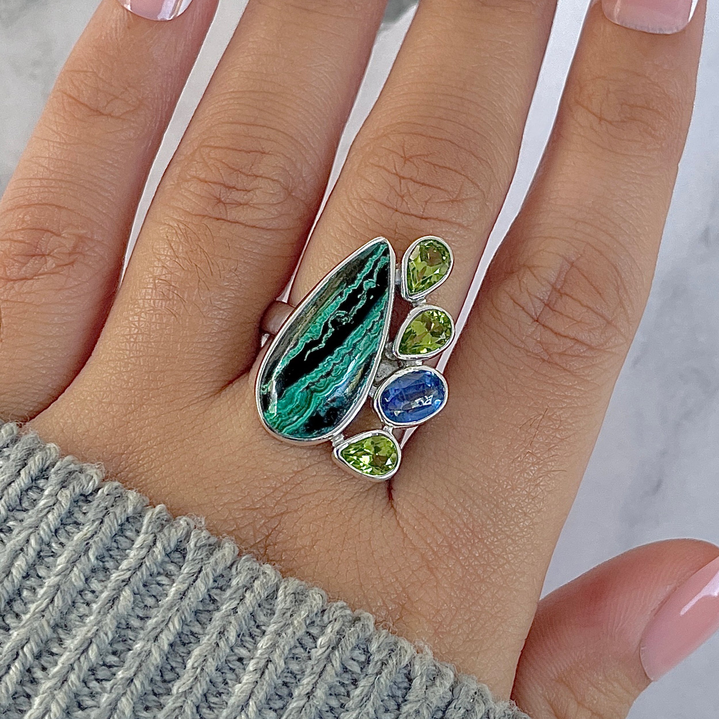 Azurite Malachite Adjustable Ring-(AZM-R-126.)