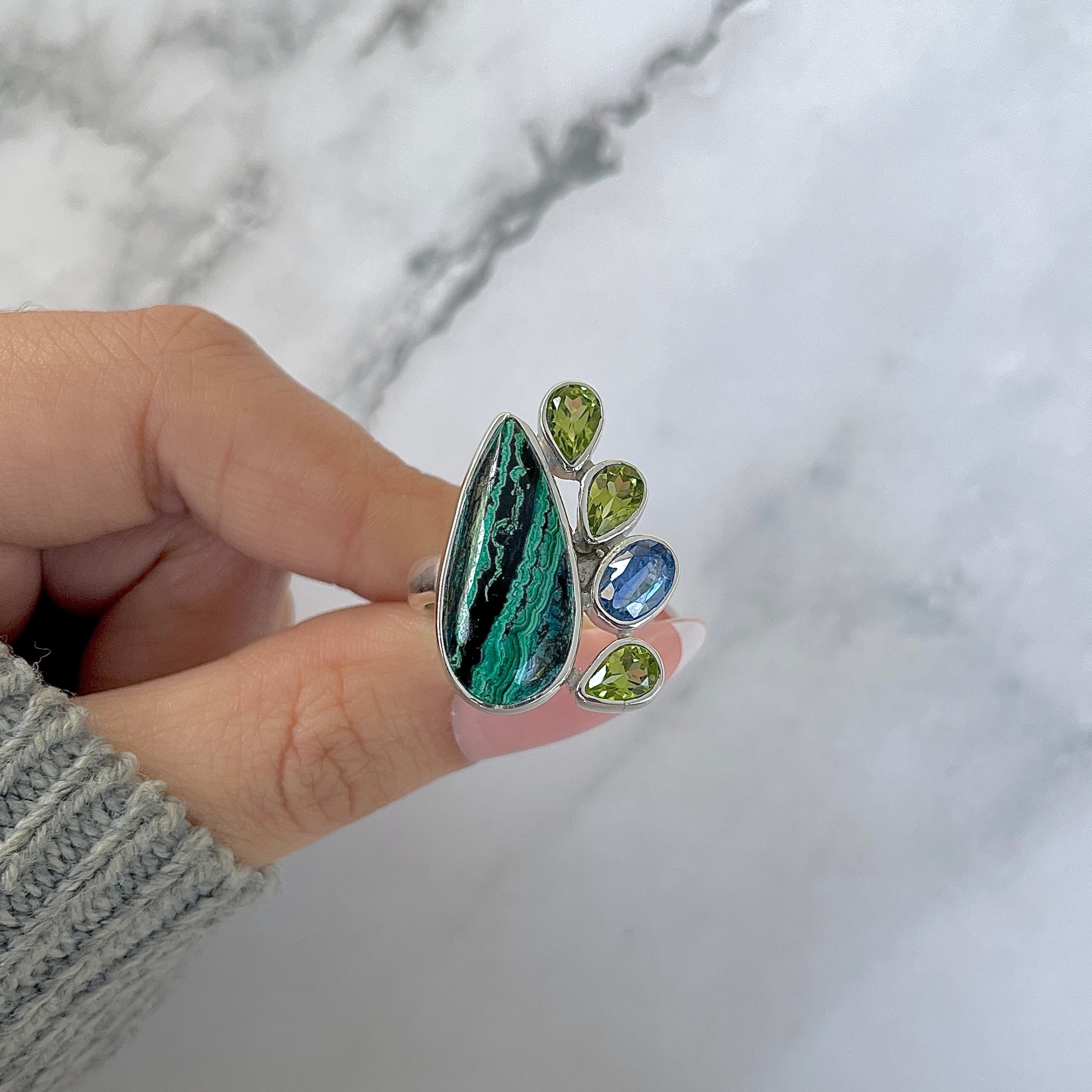 Azurite Malachite Adjustable Ring-(AZM-R-126.)