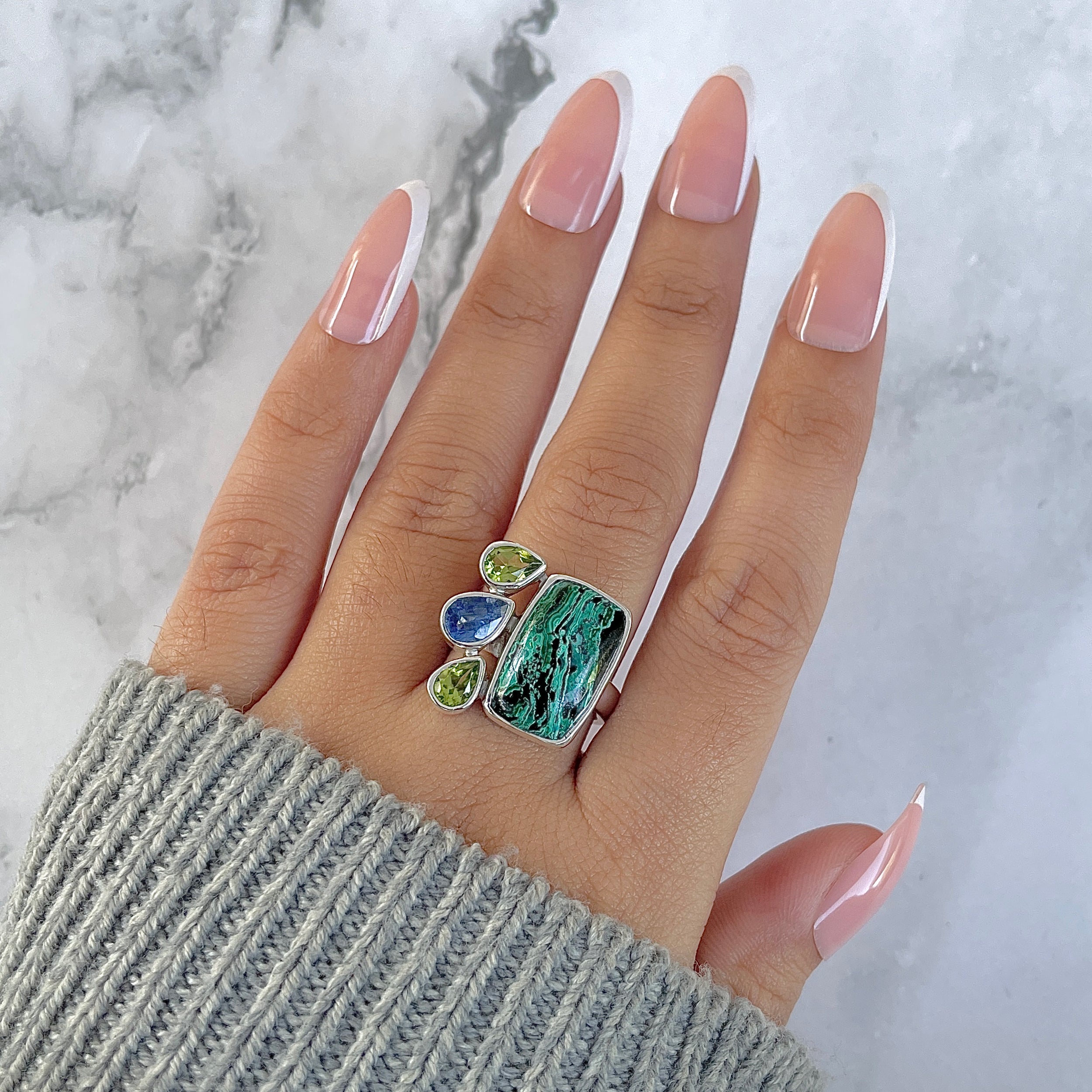 Azurite Malachite Adjustable Ring-(AZM-R-127.)