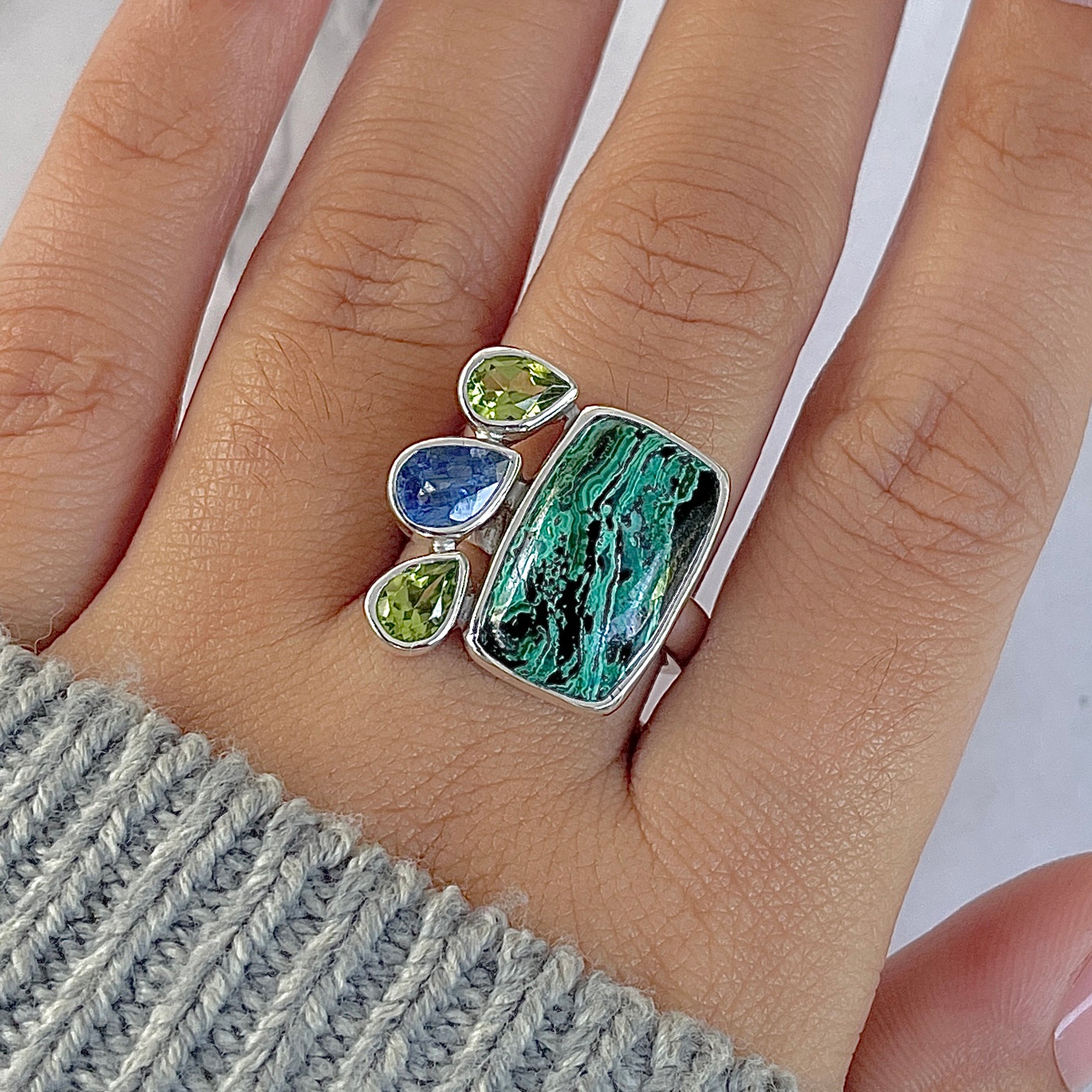 Azurite Malachite Adjustable Ring-(AZM-R-127.)
