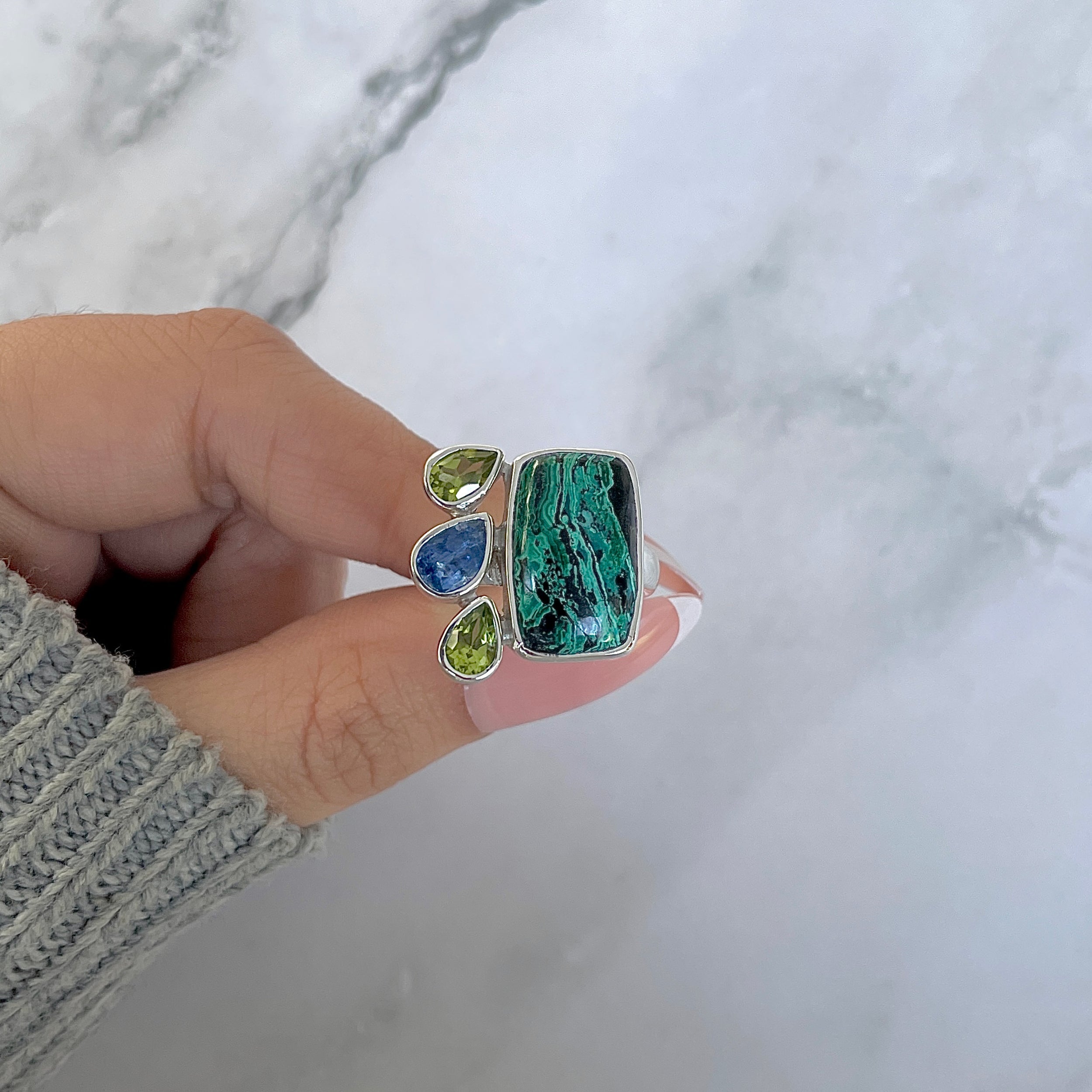Azurite Malachite Adjustable Ring-(AZM-R-127.)