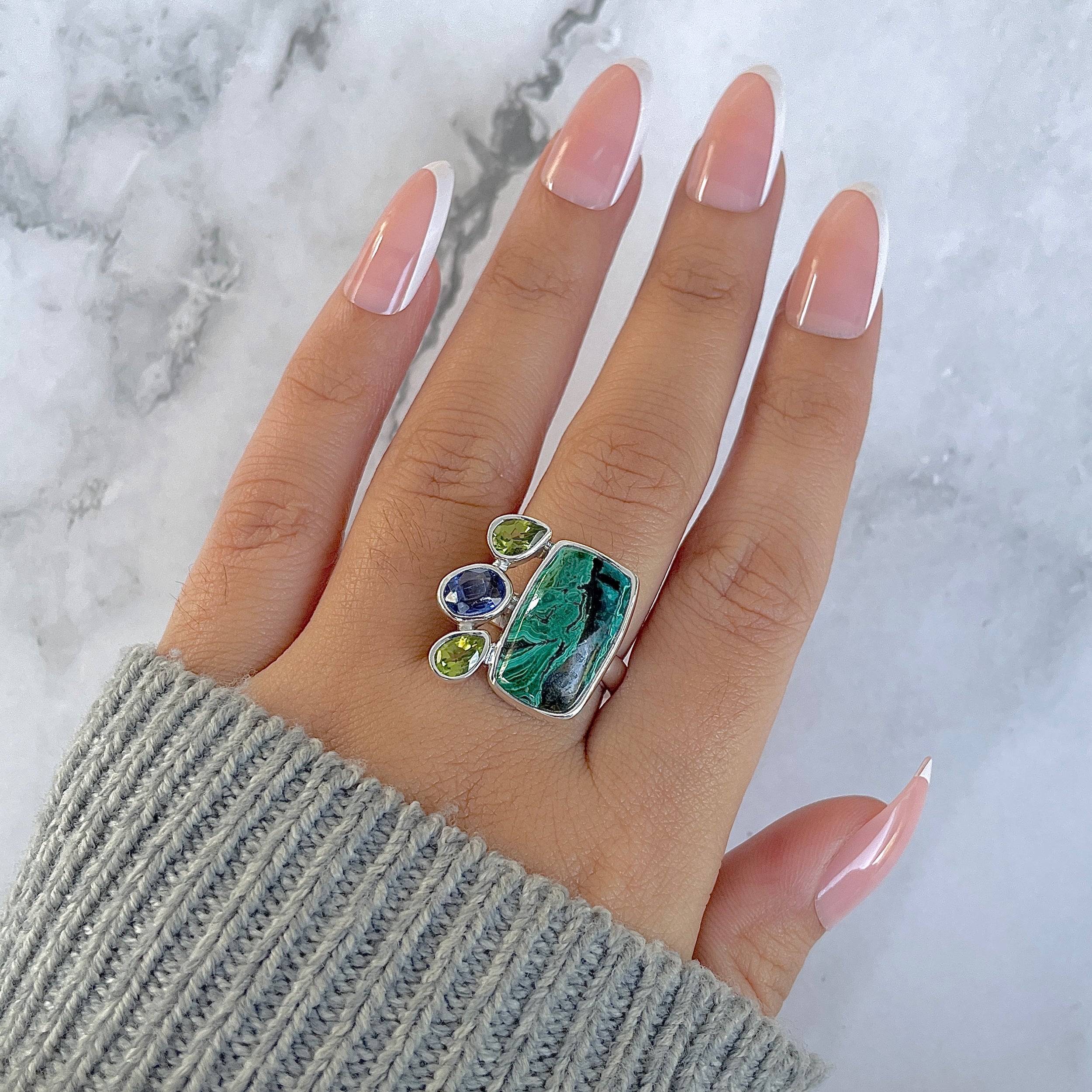 Azurite Malachite Adjustable Ring-(AZM-R-128.)